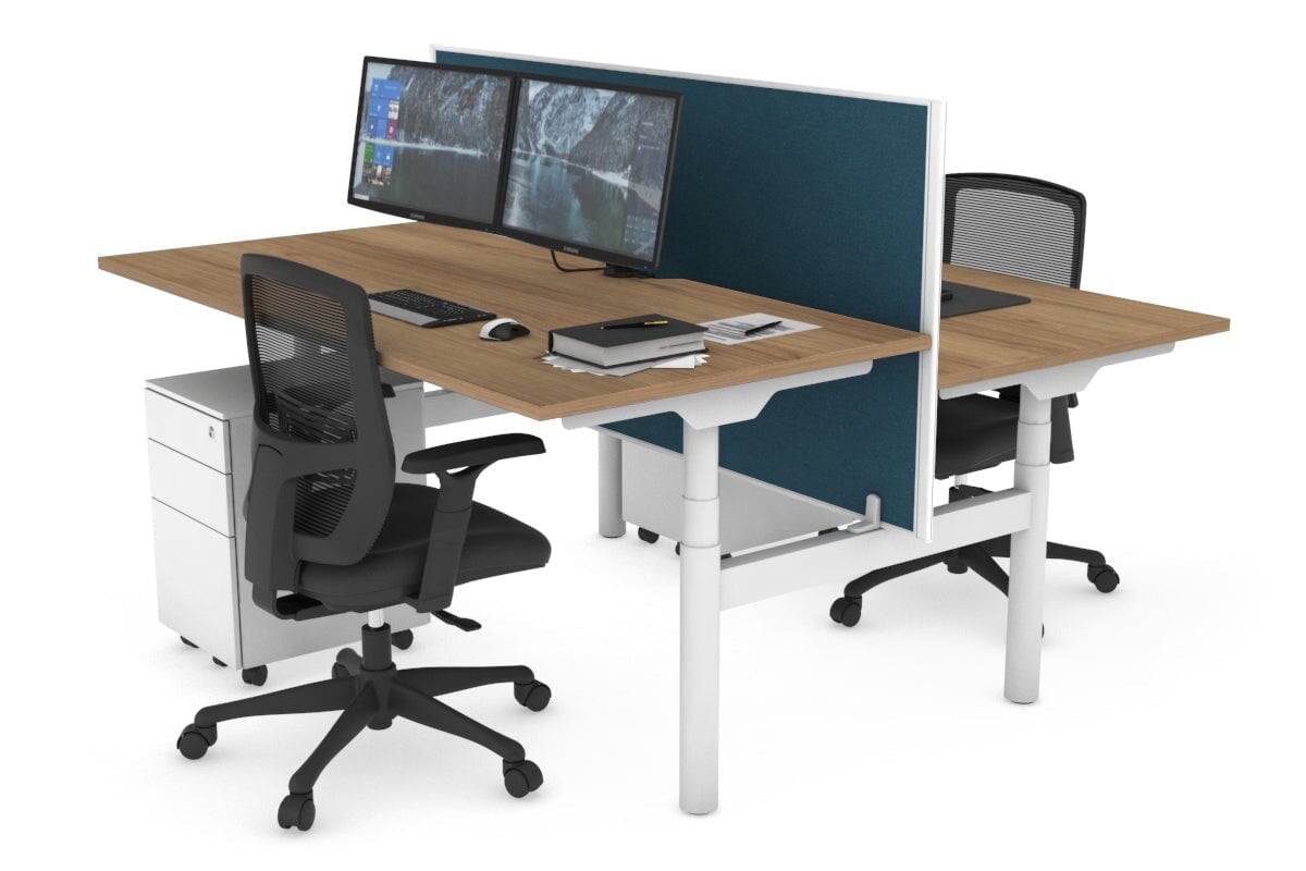 Flexi Premium Height Adjustable 2-Person H Bench Workstation - White Frame [1400L x 800W with Cable Management] - Ideal for Office, Home Workspace & Collaborative Environments