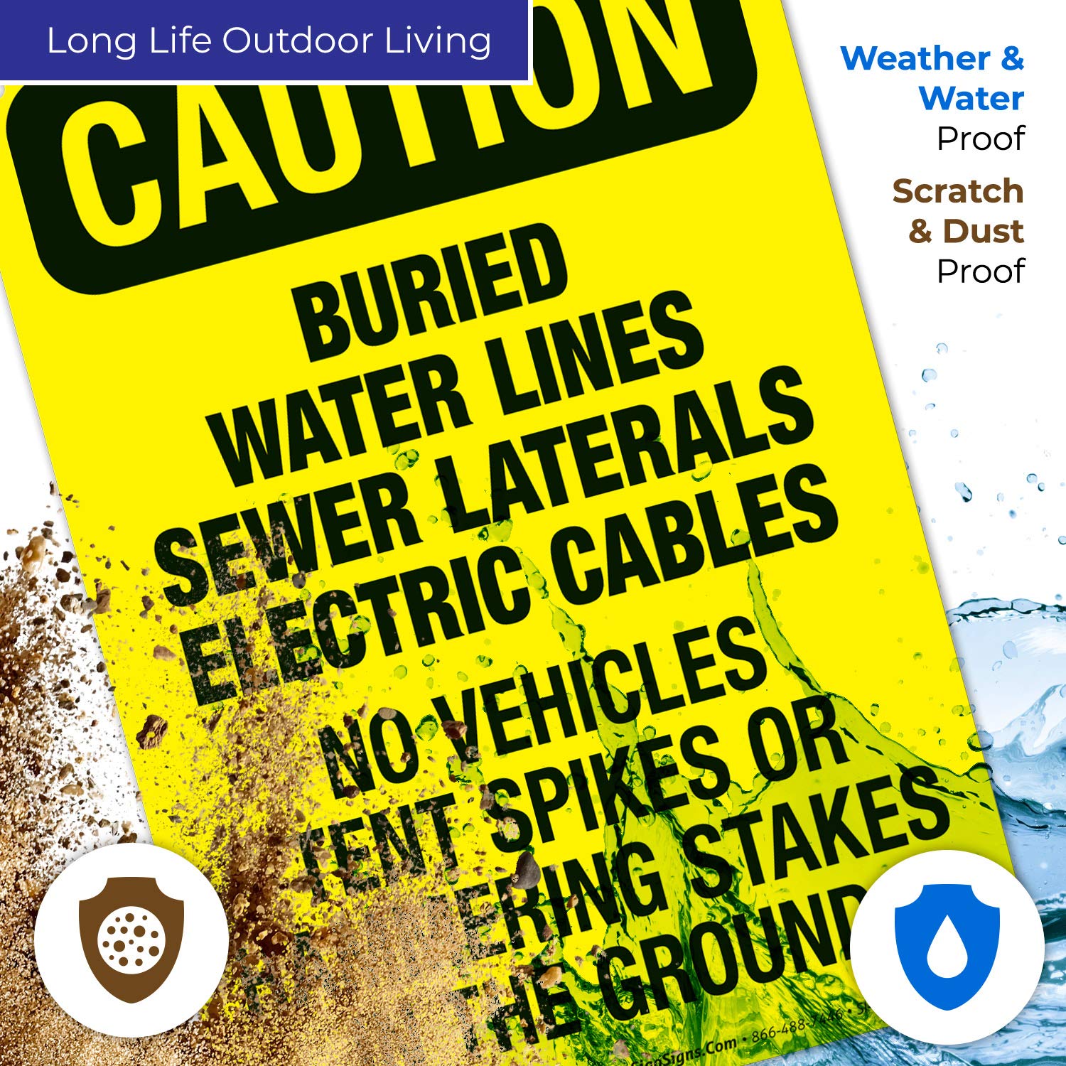 OSHA Approved 10x7 Inch Buried Utility Warning Sign - Rust-Free .040 Aluminum for Water Lines, Sewer Laterals & Electric Cables - Fade Resistant Indoor/Outdoor Caution Sign (Made in USA) - Perfect for Construction Sites, Utility Work Zones & Public Safety Areas