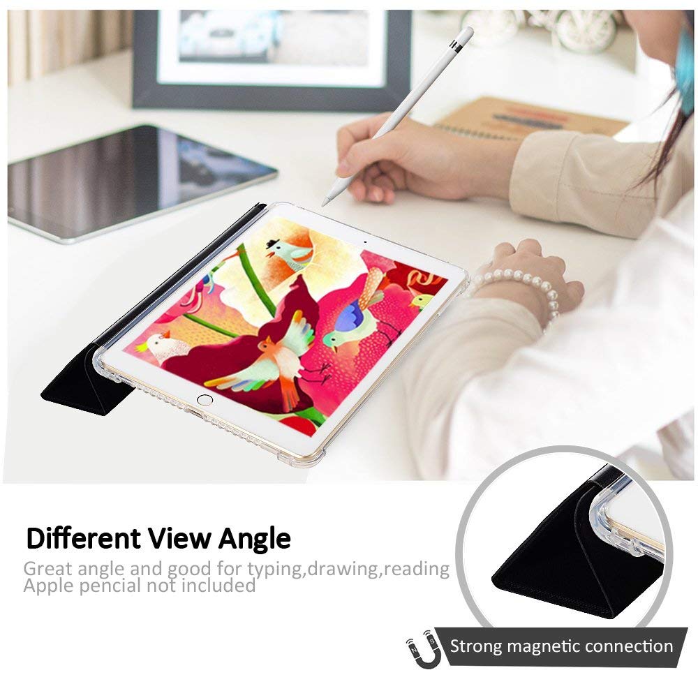 Valkit iPad 6th/5th Generation Case (2018/2017 Model) - 9.7 Inch Protective Cover with Pencil Holder & Auto Wake/Sleep | Slim Smart Folio Stand Case with Frosted Translucent Back | Perfect for Work, School & Travel - Black