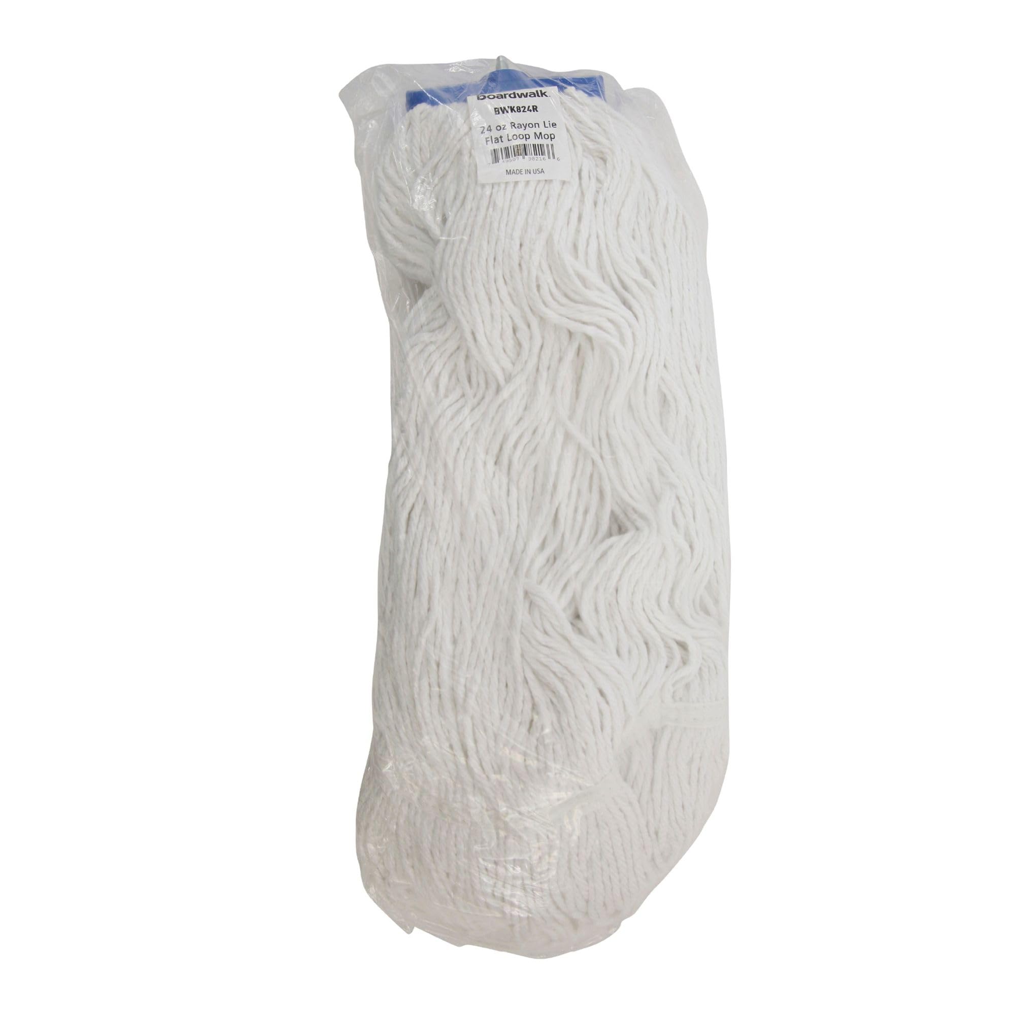Boardwalk BWK824R 24 oz. Rayon Fiber Mop Head - White, Lie-Flat Design for Easy Storage (12/Carton) - Ideal for Commercial Cleaning, Hospitals, and Home Use