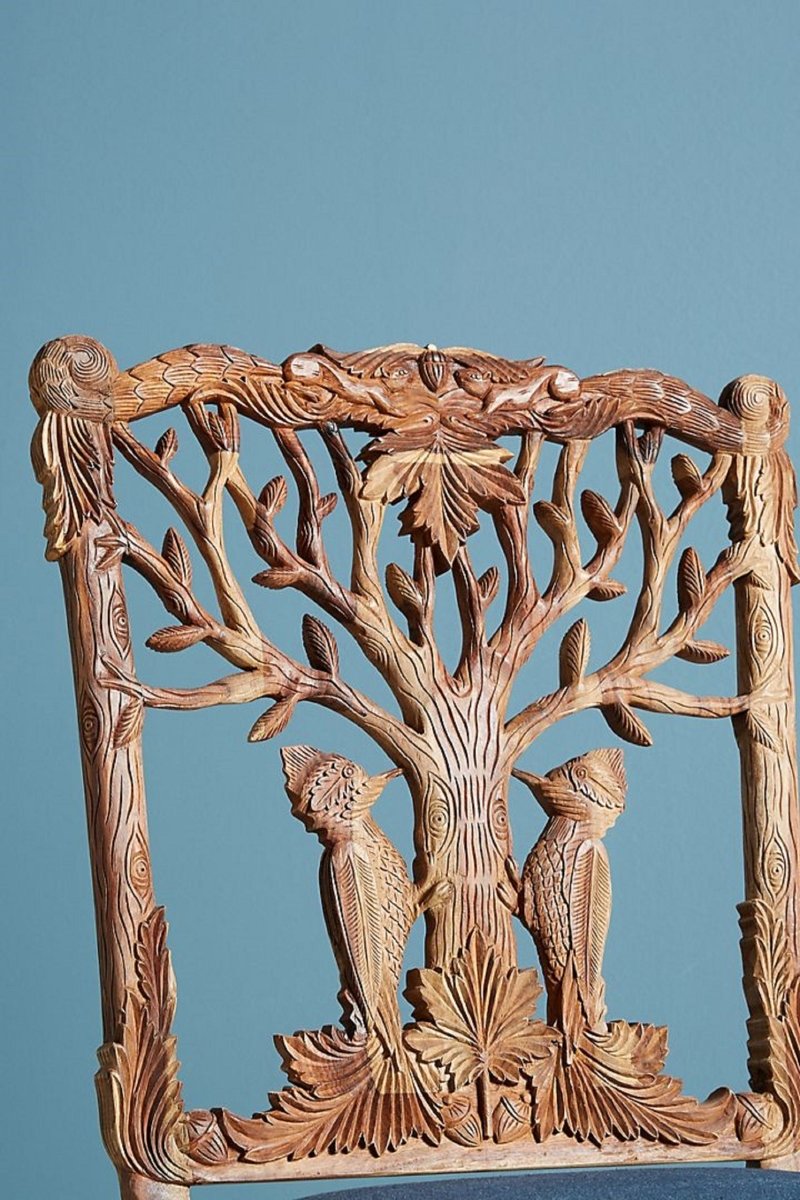 Hand Carved Menagerie Dining Chairs Set of 2 - Exotic Wooden Table Chairs for Kitchen, Dining Room & Restaurant - Elegant Handcrafted Wood Furniture for Home Decor