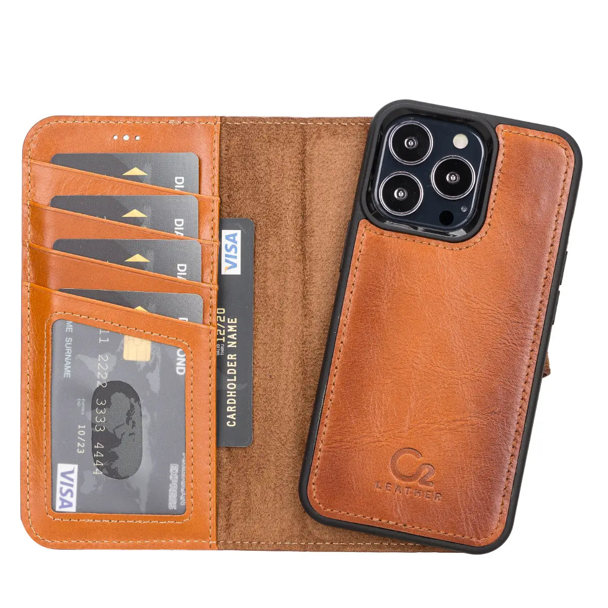 Premium Burnished Tan Leather Wallet Case for iPhone 13 Pro - Slim Protective Cover with Card Slots | Perfect for Everyday Use, Travel & Business (6.1 Inch)