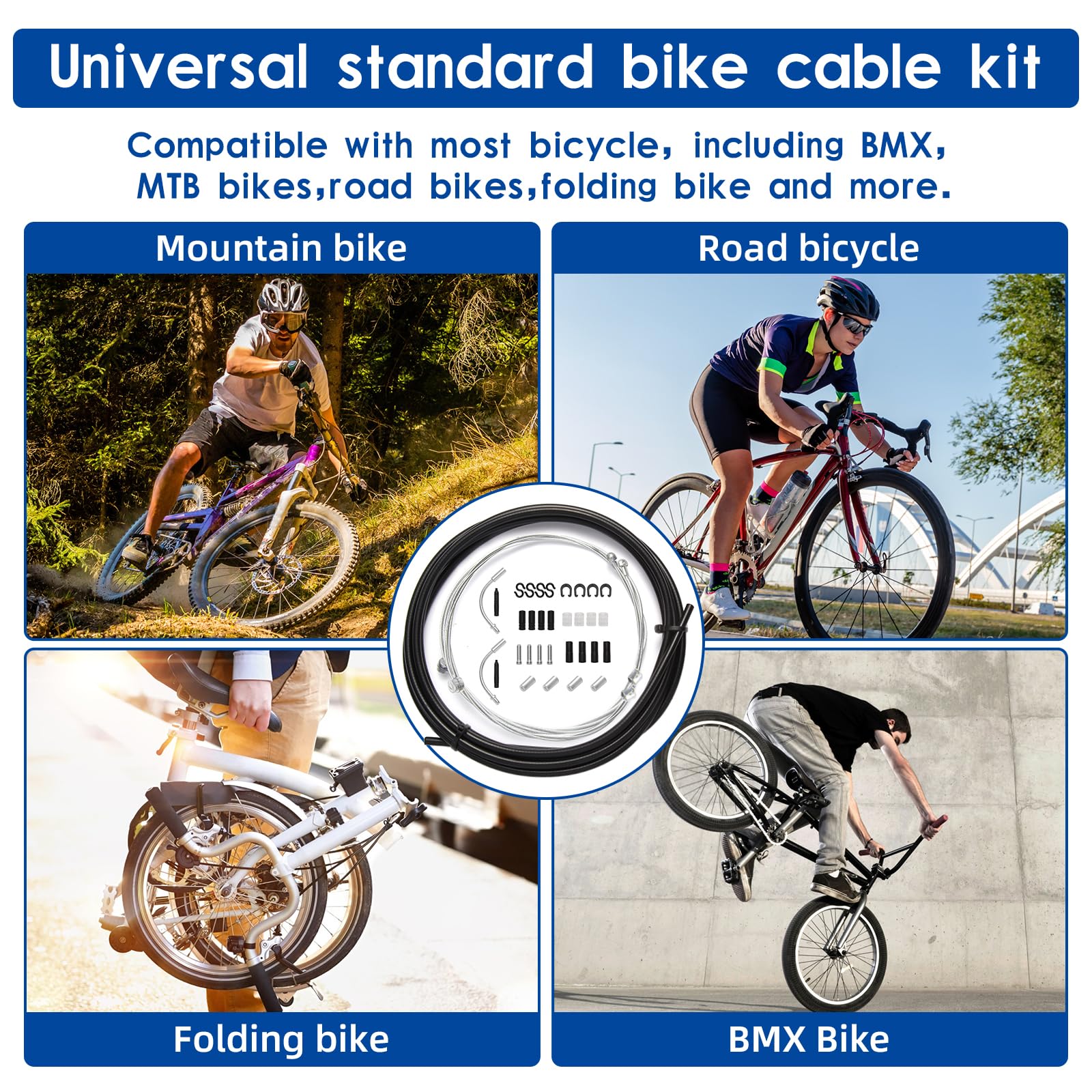 Universal Bike Brake & Shift Derailleur Cable Kit - Standard Bicycle Transmission Line with Cable End Caps & O-Rings - Compatible with Front/Rear MTB & Road Bikes - Perfect for Bike Maintenance & Repair (Mountain, Road, Commuter Cycling)