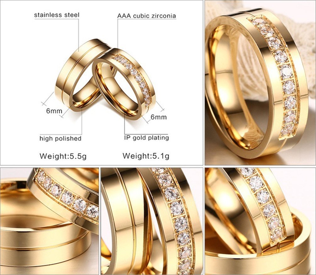 High Polished Titanium Cubic Zirconia Engagement Rings & Wedding Bands - 6mm Gold, Silver, Rose Gold - Perfect for Proposals, Anniversaries & Bridal Jewelry