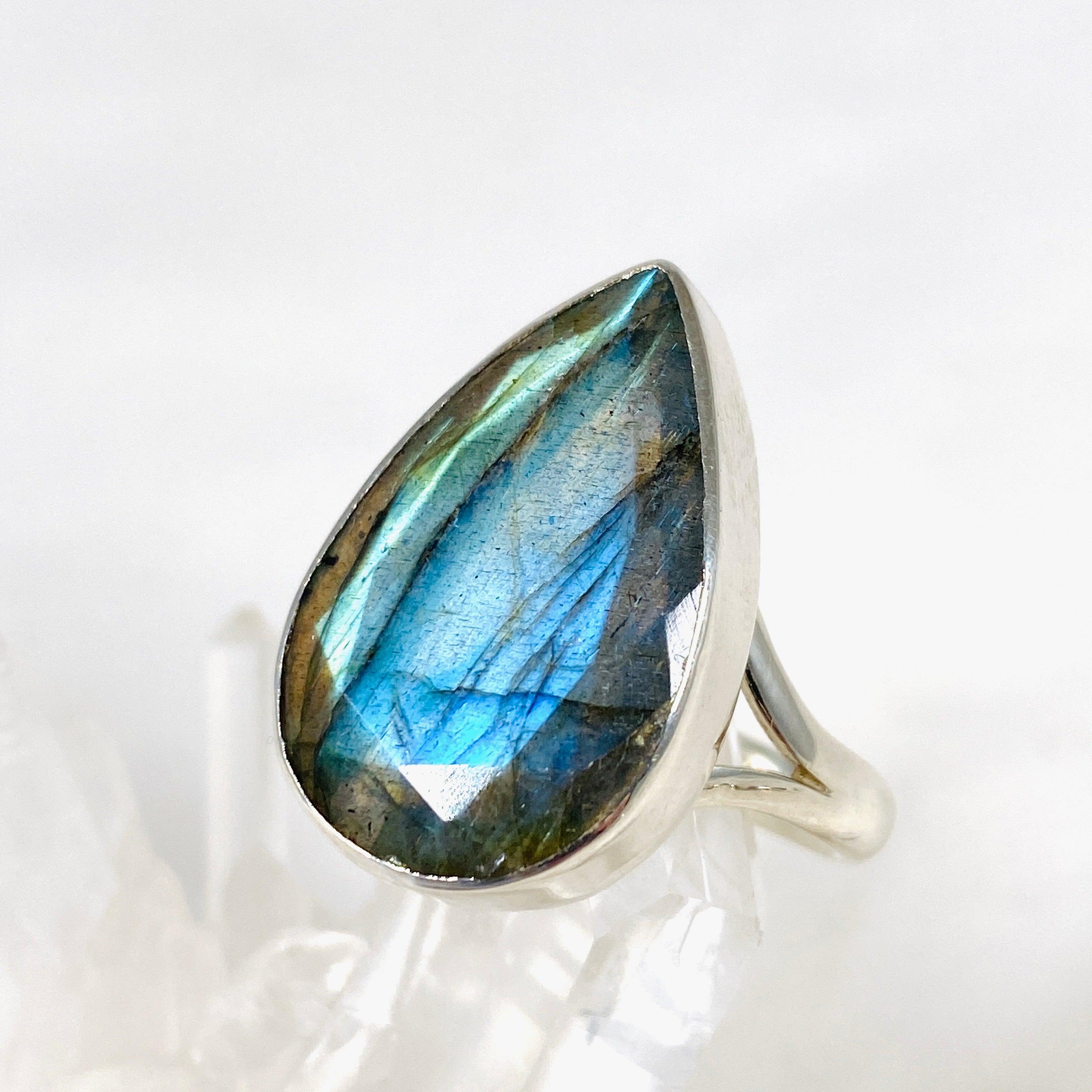 Labradorite Teardrop Faceted Ring - Size 11 - KRGJ2733 | Elegant Crystal Jewelry for Women, Perfect for Weddings, Parties & Special Occasions