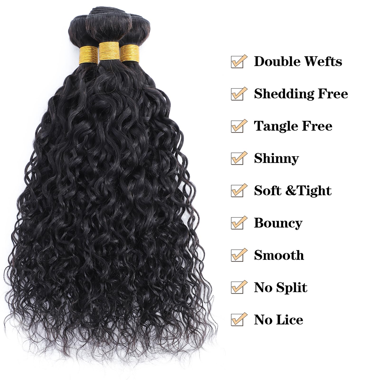 Royal Impression 12A Water Wave Bundles with Closure 100% Unprocessed Virgin Brazilian Human Hair (24 26 28+22 Inches) - 3 Bundles & 4×4 Lace Closure Natural Black for Stunning Curly Hairstyles - Perfect for Weaves, Extensions & Everyday Glam Looks