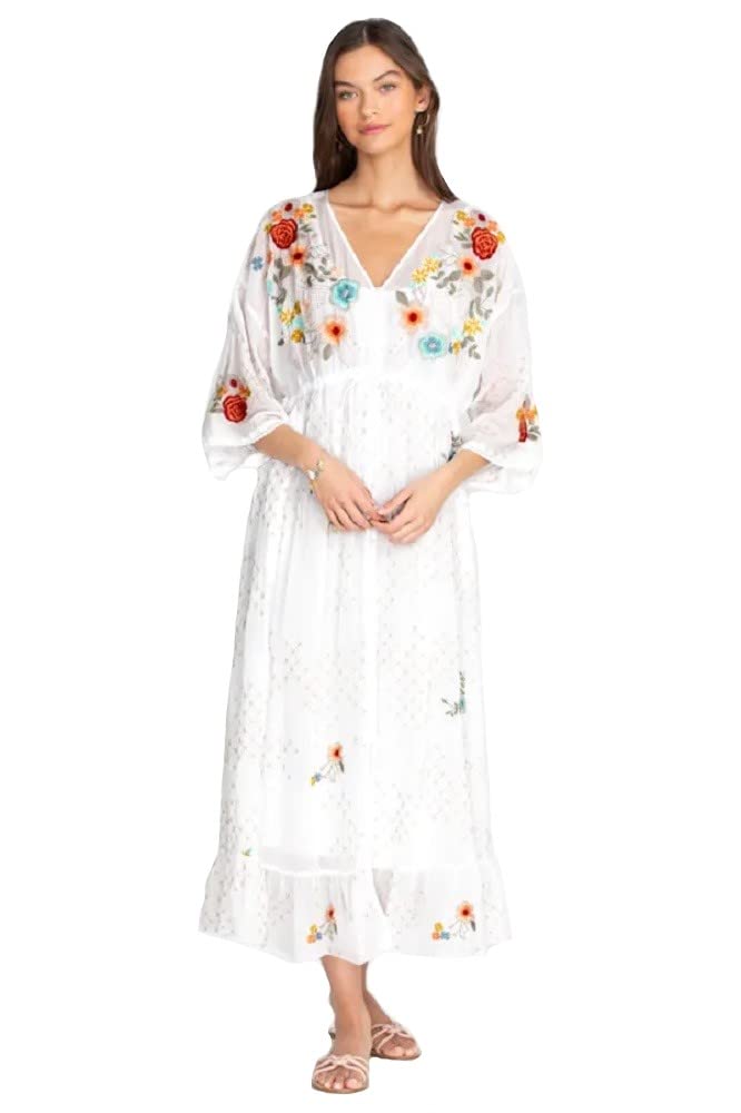 Johnny Was Women's Embroidered Long Sleeve Boho Dress - Elegant Floral Design for Casual Outings & Special Occasions