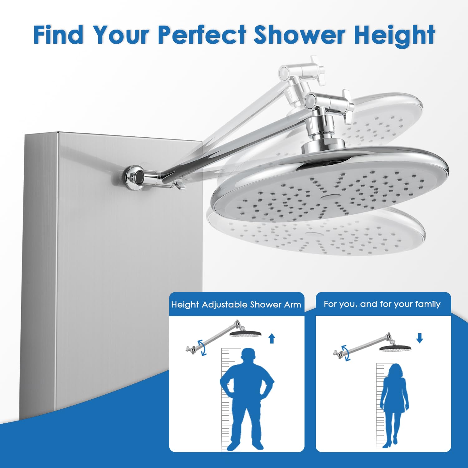 ROVOGO 304 Stainless Steel Shower Panel System - 8 Inch Rainfall Shower Head, 6 Body Jets & 5-Setting Handheld Shower Wand, Adjustable Shower Tower for Luxurious Bathroom Upgrade - Perfect for Master Bath, Spa-Like Experience & Modern Home Renovation
