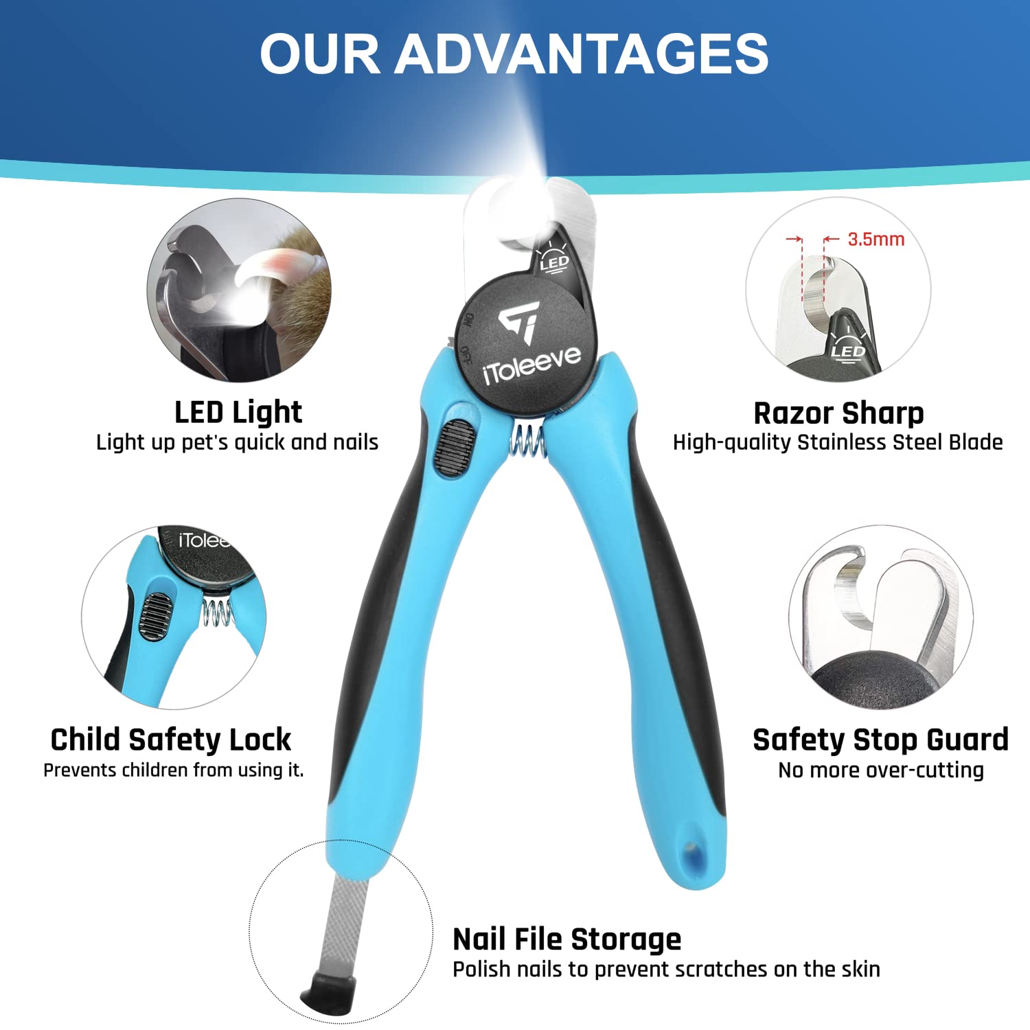 LED Dog Nail Clipper with Light - Safe & Easy Pet Nail Trimmer for Thick Nails, Quick Sensor Prevents Over Cutting, Illuminates Bloodline for Cats & Dogs - Perfect for Grooming at Home or Vet Visits