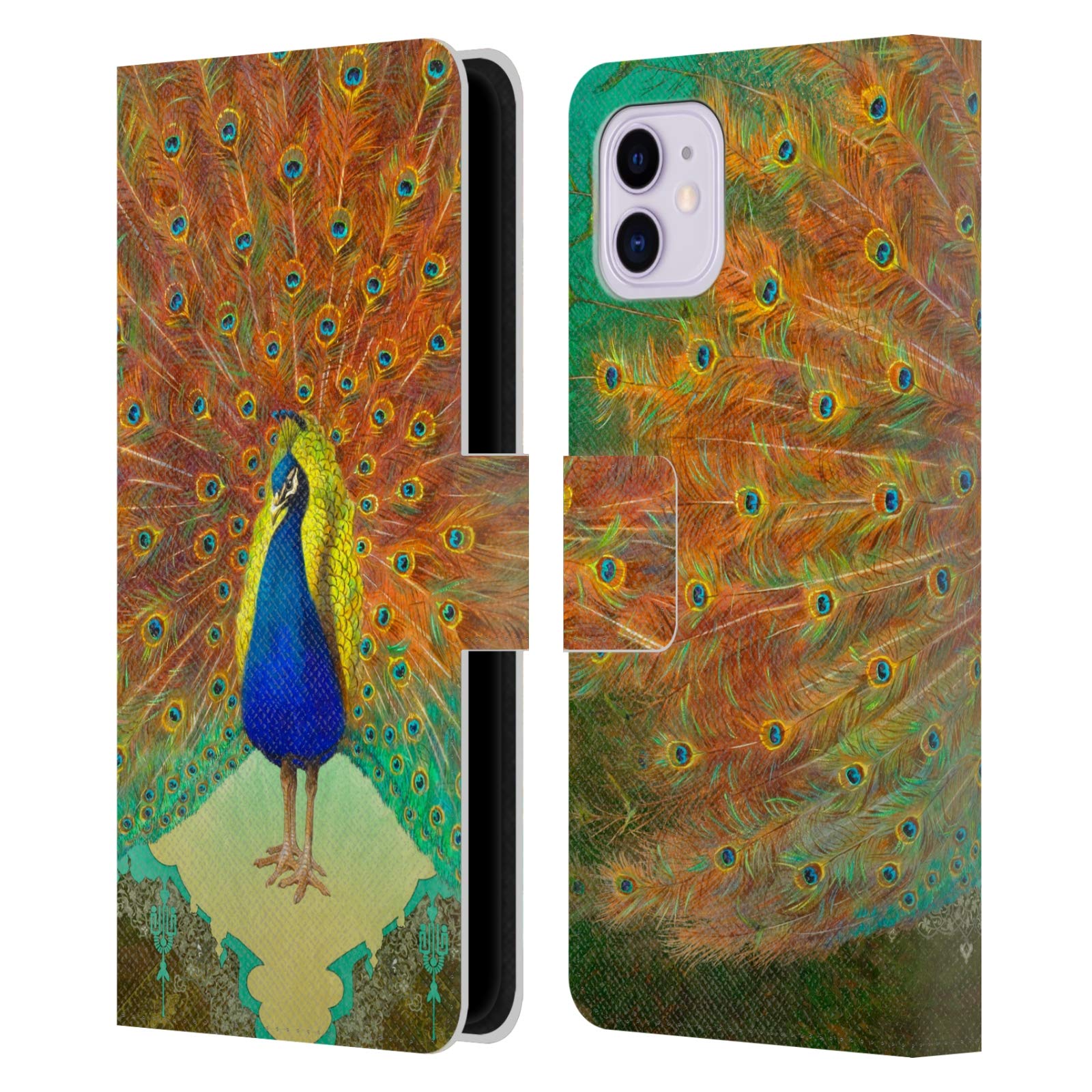 Officially Licensed Duirwaigh Peacock Leather Book Wallet Case Cover for Apple iPhone 11 - Stylish Animal Print Protection for Everyday Use & Travel