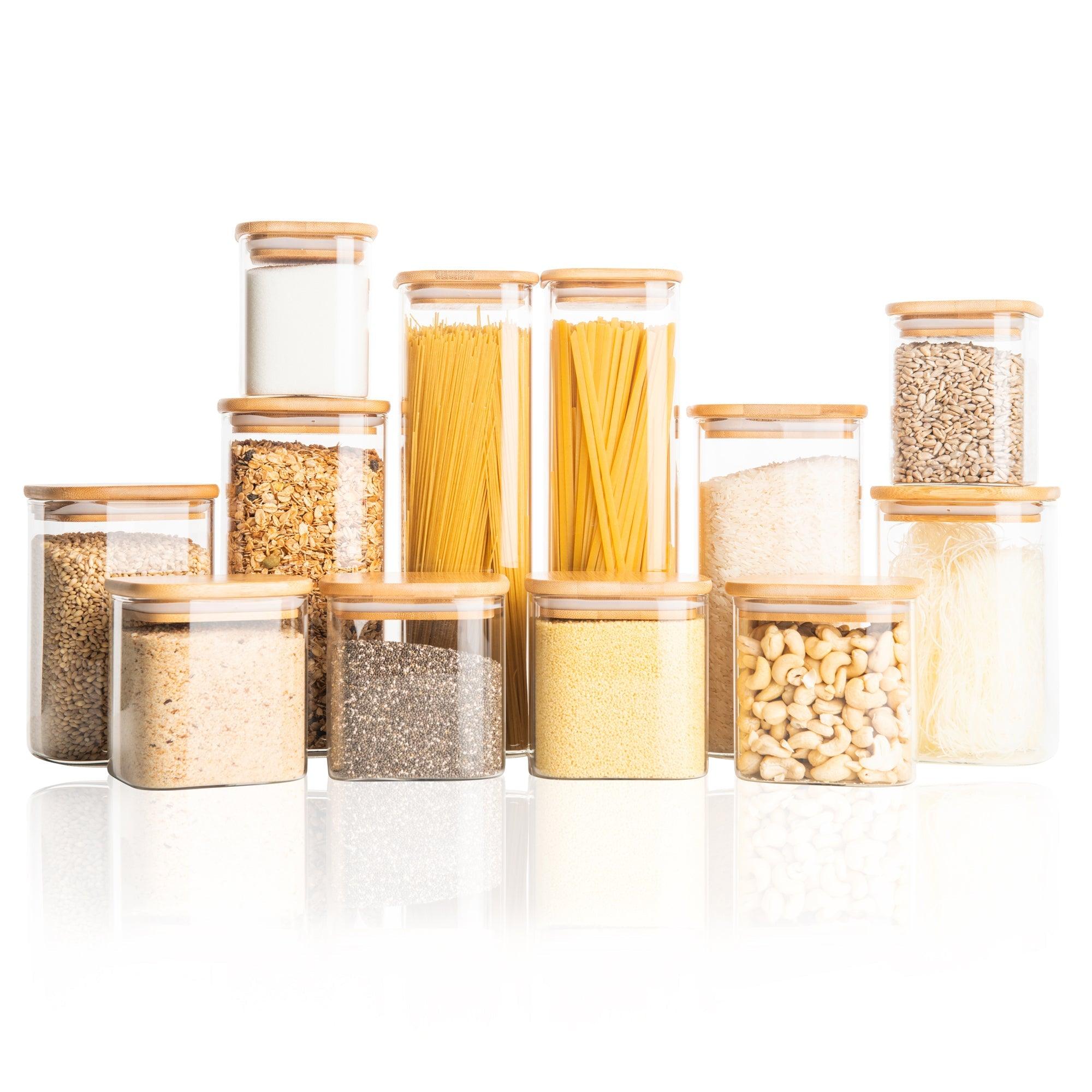 Premium Square Glass & Bamboo Storage Jar - 500ml Airtight Container for Kitchen Pantry Organization | Perfect for Coffee, Tea, Sugar & Dry Food Storage