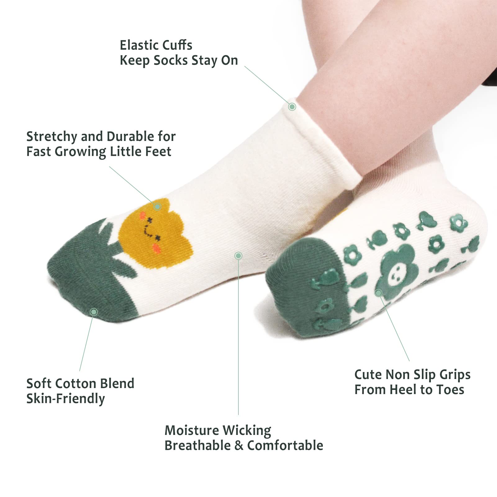 **Fassory 6 Pairs Non-Slip Baby Socks for 0-5 Years Old - Cute Anti-Skid Cotton Toddler Socks for Boys & Girls - Perfect for Playtime, Nursery, and Home Safety**