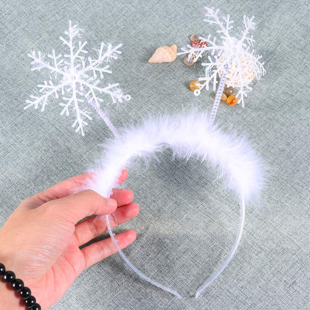 FRCOLOR 2 Pack Christmas Snowflake Headbands with Feathers - Festive Hair Hoop Boppers for Women & Girls - Perfect for Holiday Parties, Xmas Photos & Winter Celebrations