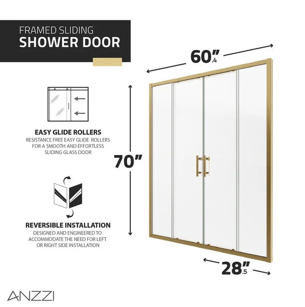 Anzzi SD AZ15 01BG Enchant Framed Sliding Shower Door - 70