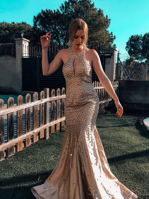 Sparkling Mermaid Halter Rhinestone Sleeveless Prom Dress for Sweet 16 & Formal Events - Elegant Evening Gown for Homecoming, Quinceañera & Special Occasions