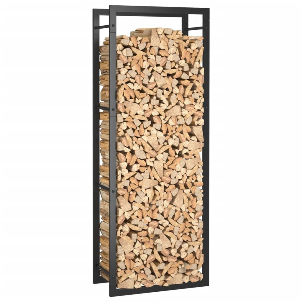vidaXL Firewood Rack Log Stand - Heavy Duty Steel Wood Storage Holder for Indoor/Outdoor Use - 50 x 28 x 132 cm Matt Black - Perfect for Fireplace, Patio, and Backyard Wood Stacking