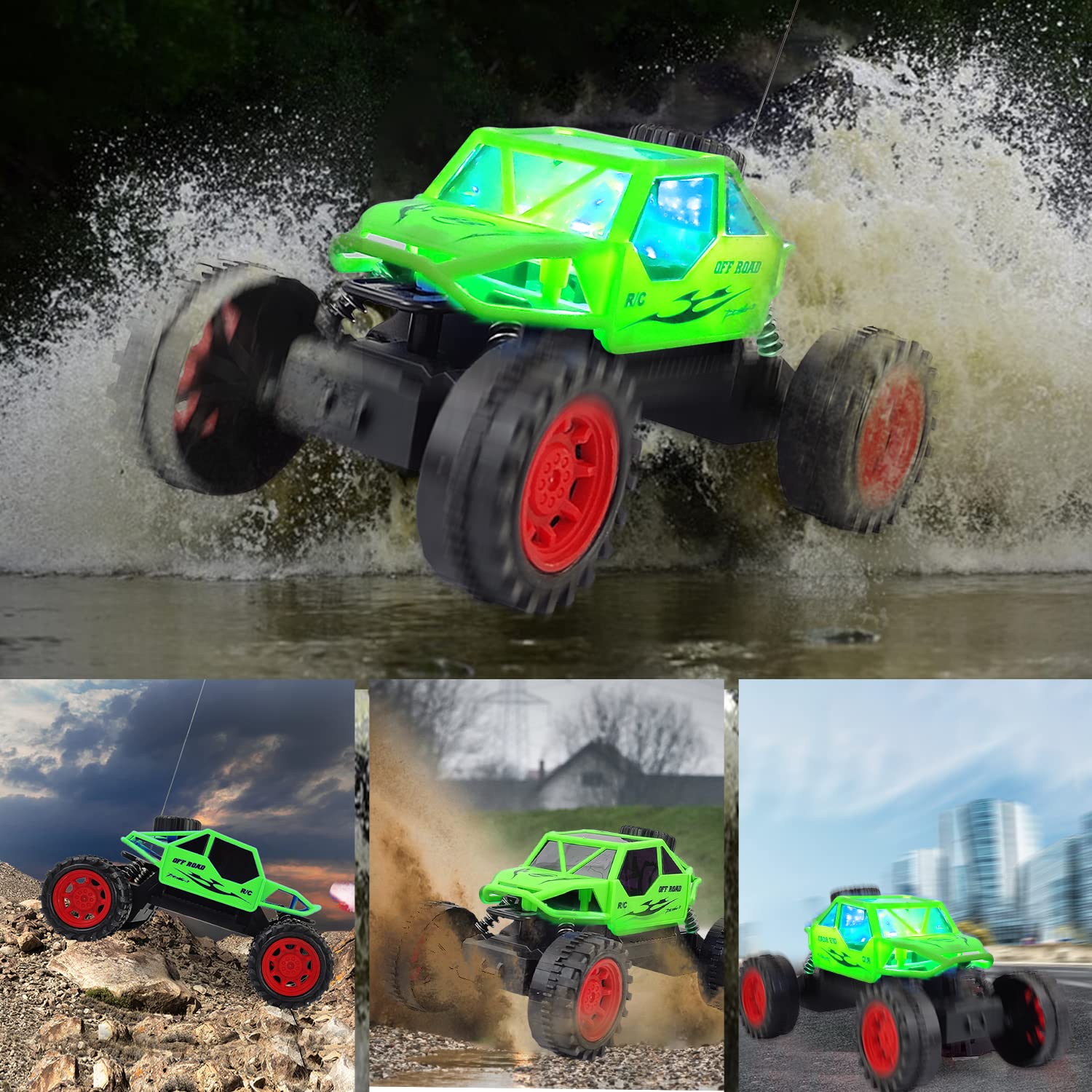 NHR Remote Control Monster Truck - 1:16 Scale Off-Road RC Car with LED Lights, 4WD High Speed Rock Crawler, All-Terrain Hummer Toy Vehicle for Boys & Girls Ages 3+ (Green) - Perfect for Outdoor Play, Backyard Racing & Indoor Crawling Adventures