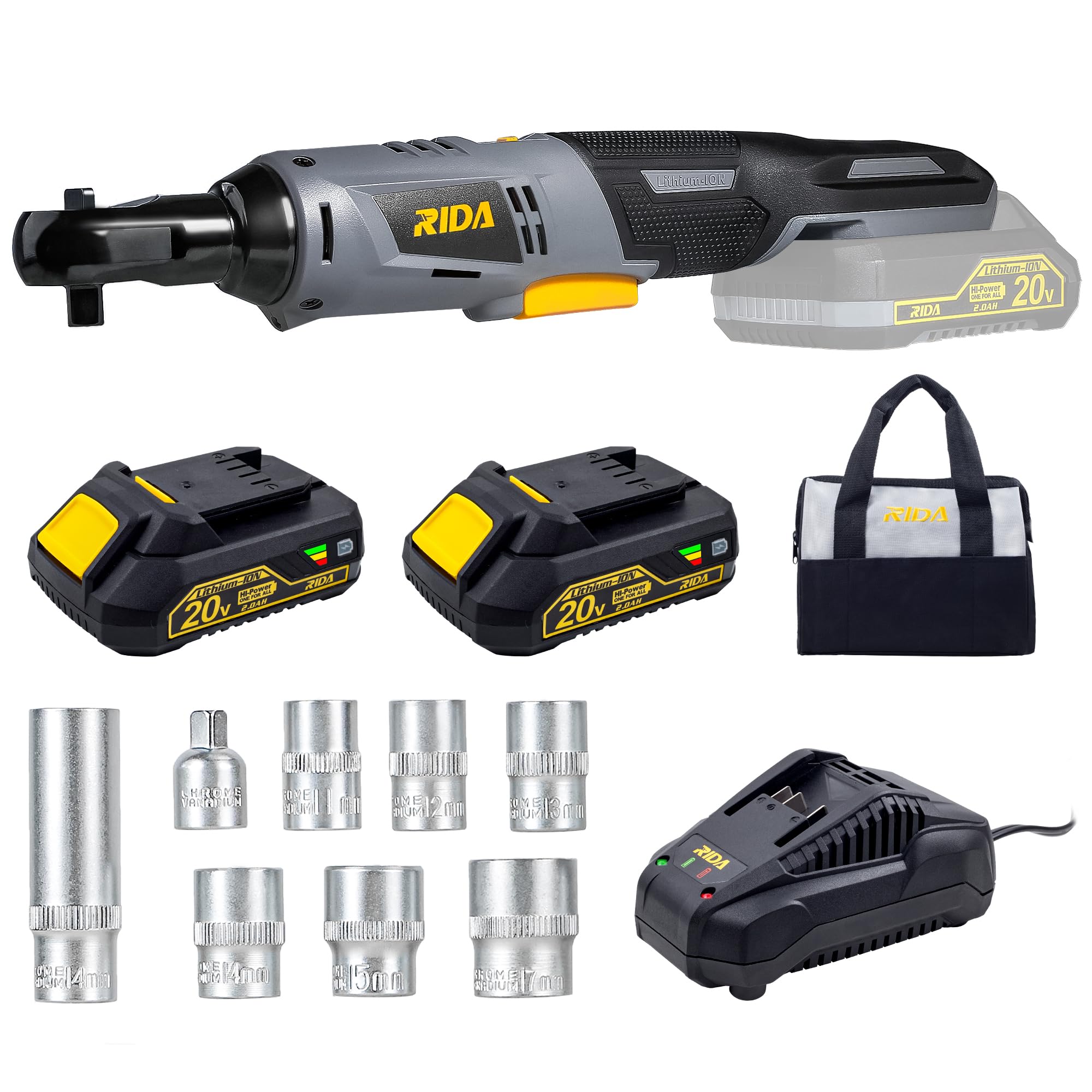 20V Cordless Ratchet Wrench Set - 60N.m Torque 3/8