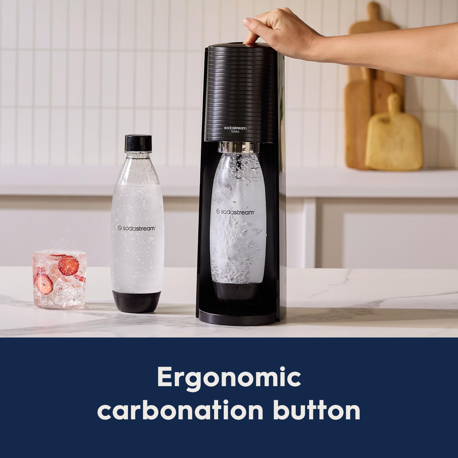 SodaStream Terra Sparkling Water Maker Machine - Misty Blue Home Carbonation System with CO2 Cylinder & Dishwasher Safe BPA-Free Bottle | Make Fizzy Drinks, Sparkling Water & Soda at Home for Parties, Office or Healthy Hydration