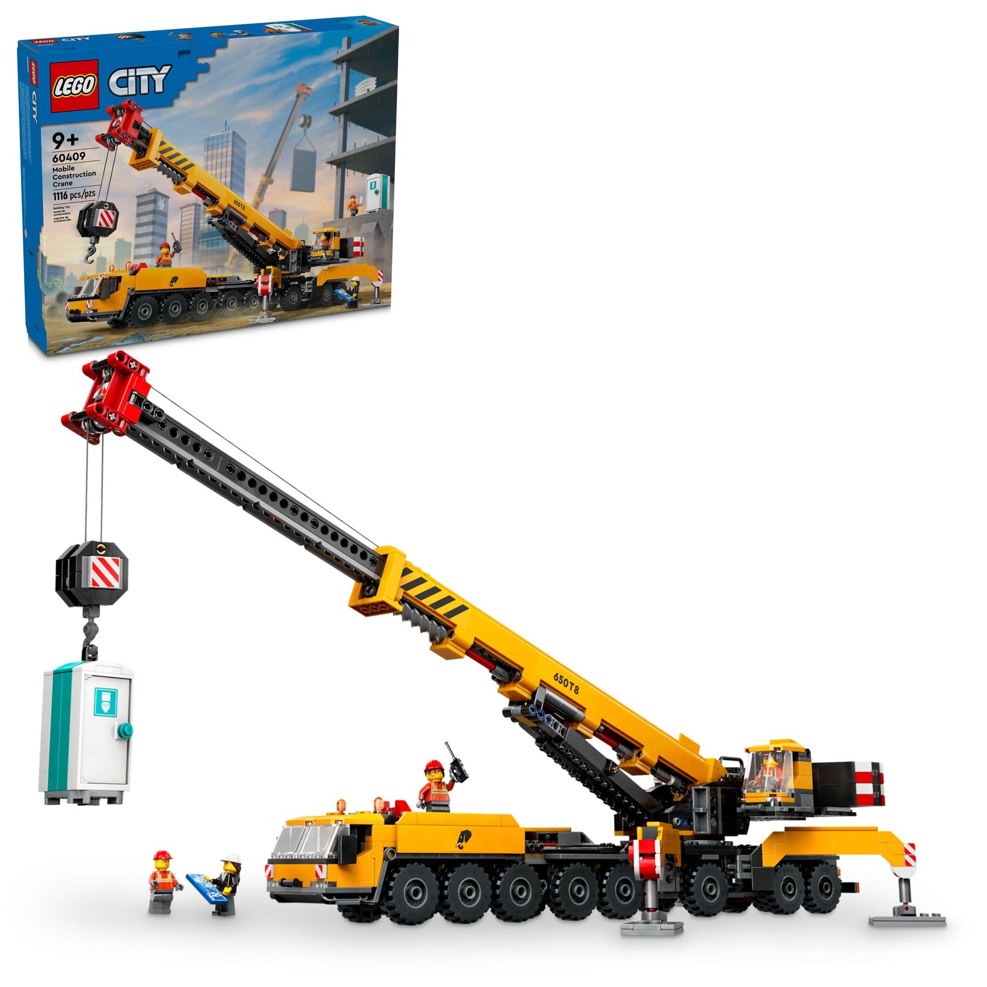 LEGO City Yellow Mobile Construction Crane Toy Set with Extendable Boom & 4 Minifigures - Creative Building Toy for Kids Ages 6-12 | Perfect for Construction Role Play, Birthday Gifts & STEM Learning Activities
