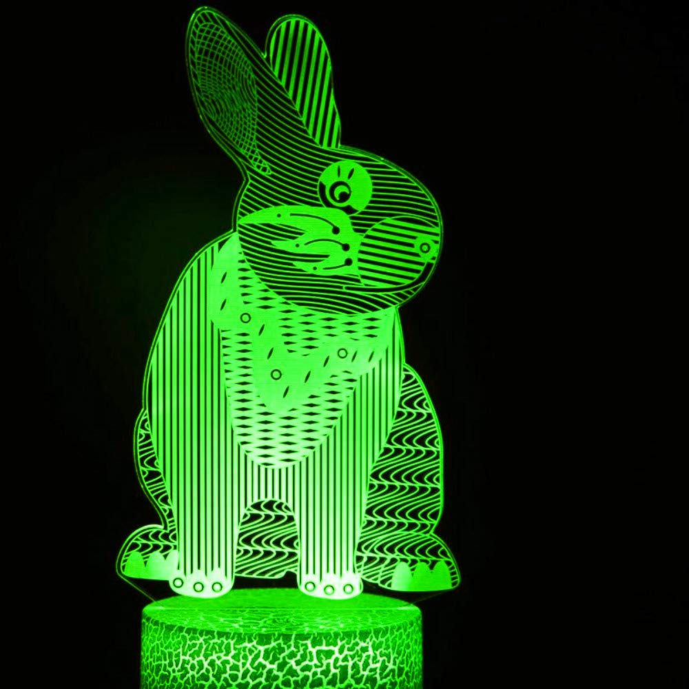 3D Rabbit Night Light - Touch Control LED Table Lamp with 7 Color Changing Modes, Optical Illusion Desk Decor for Kids Room, Nursery, Christmas Gift & Home Decoration - Perfect for Bedtime, Birthday Presents and Cozy Ambiance
