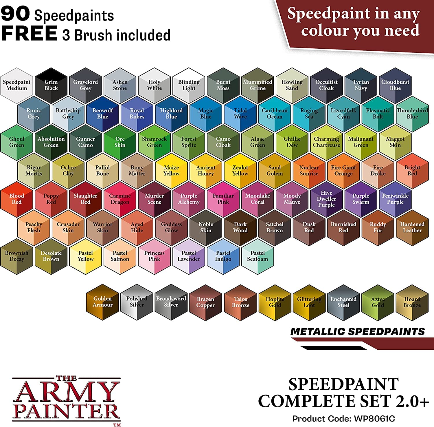 The Army Painter Speedpaint Complete Set 2.0 - 90 Bottles (18ml Each) with Mixing Balls | Includes 3 Paint Brushes, Metallic Paints & Medium | Miniature Model Painting Kit for Warhammer, D&D, and Tabletop Gaming
