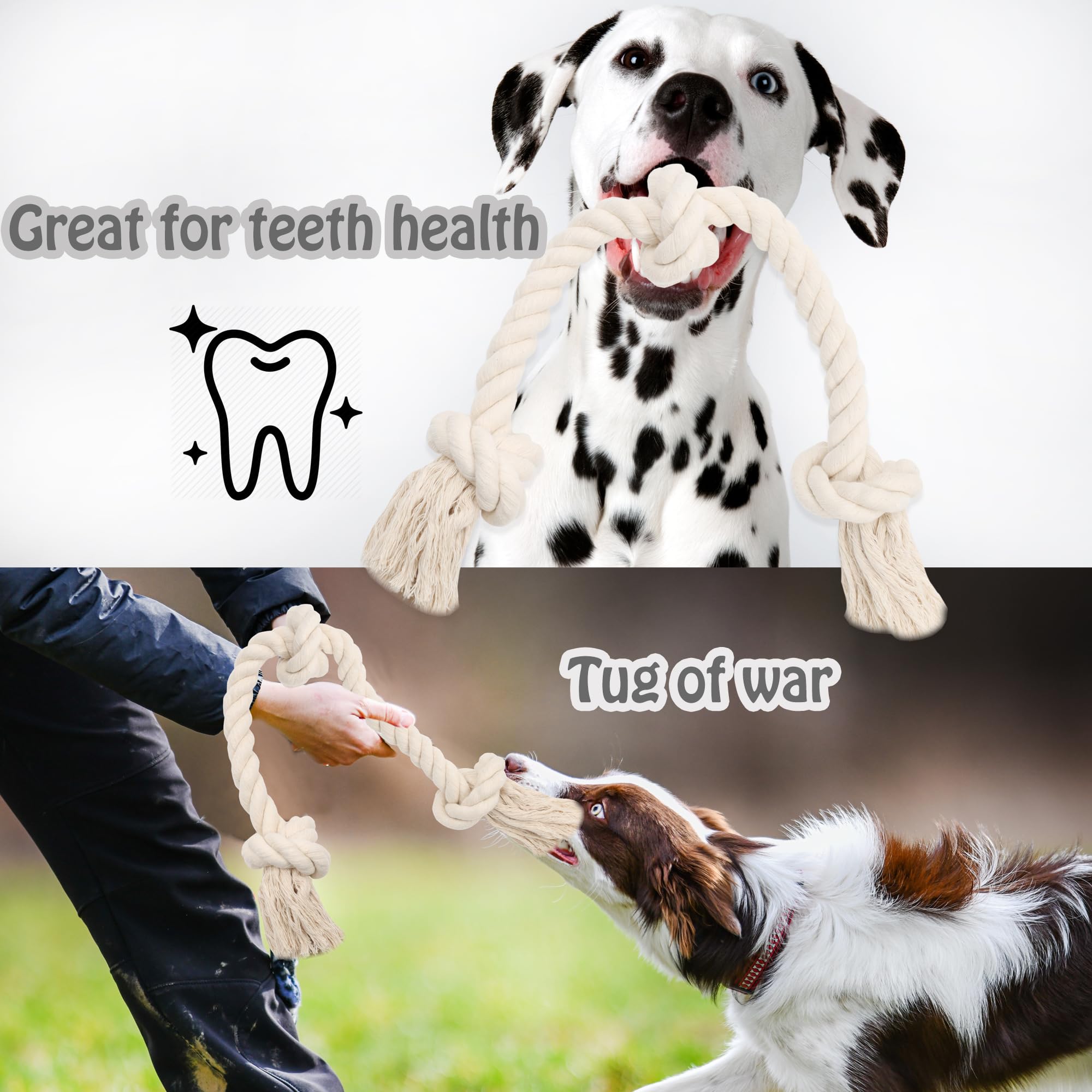 Barida Natural White Cotton Durable Dog Rope Chew Toy - Non-Toxic Premium Interactive Rope Toy for Medium & Large Dogs | Tug of War, Teething Relief, Training & Playtime Fun