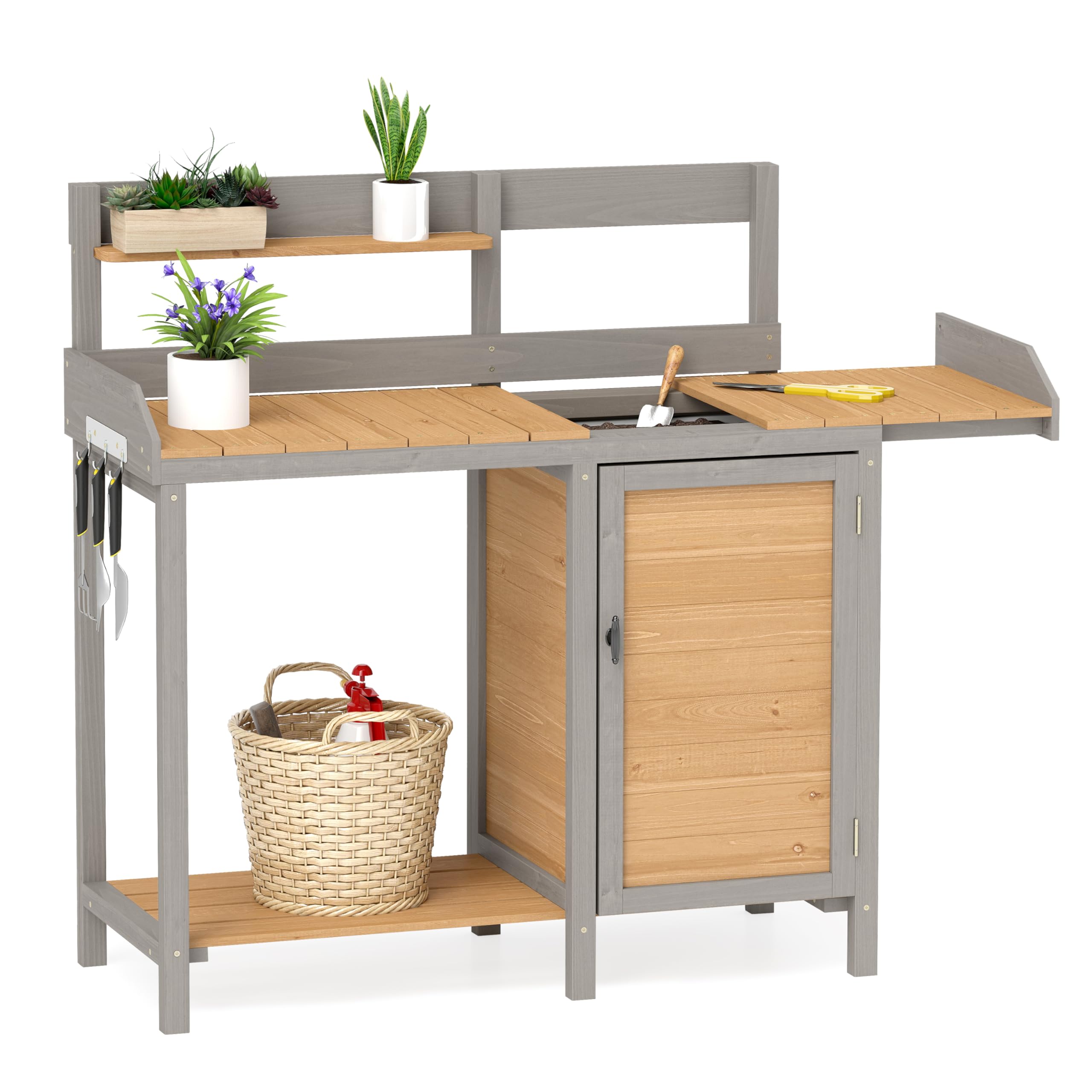Outdoor Wooden Potting Bench with Sink & Storage - Heavy Duty Garden Work Table for Planting, Gardening, and DIY Projects - Perfect for Patio, Lawn, and Backyard Use