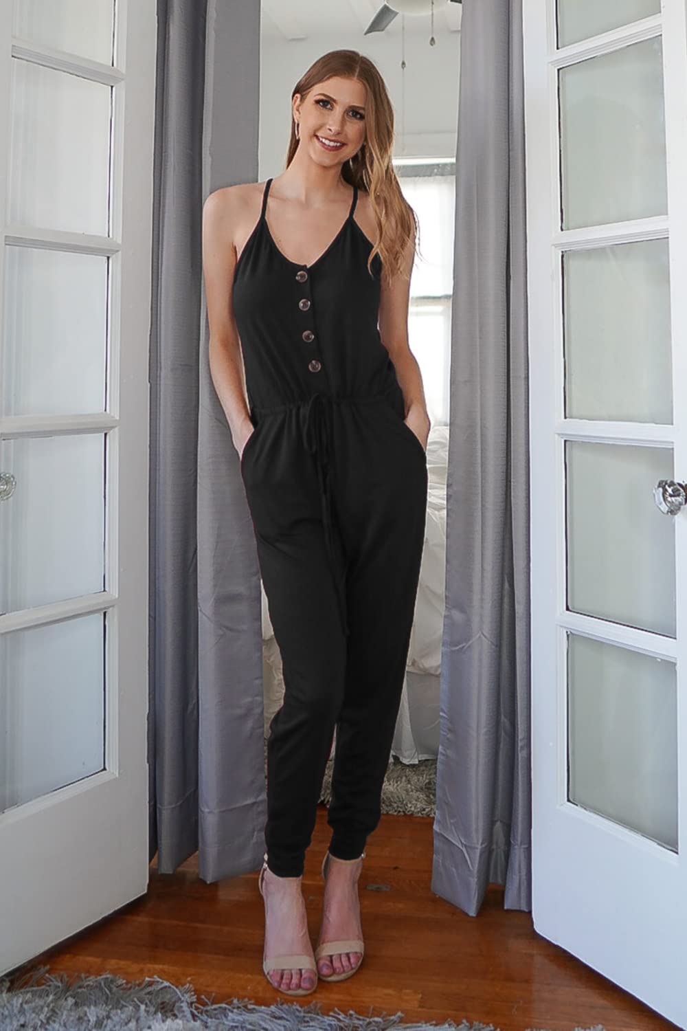 PRETTYGARDEN Women's Summer Casual Jumpsuit - Wrap V Neck Sleeveless Romper with Pockets | Lightweight One Piece Outfit for Beach, Vacation & Everyday Wear