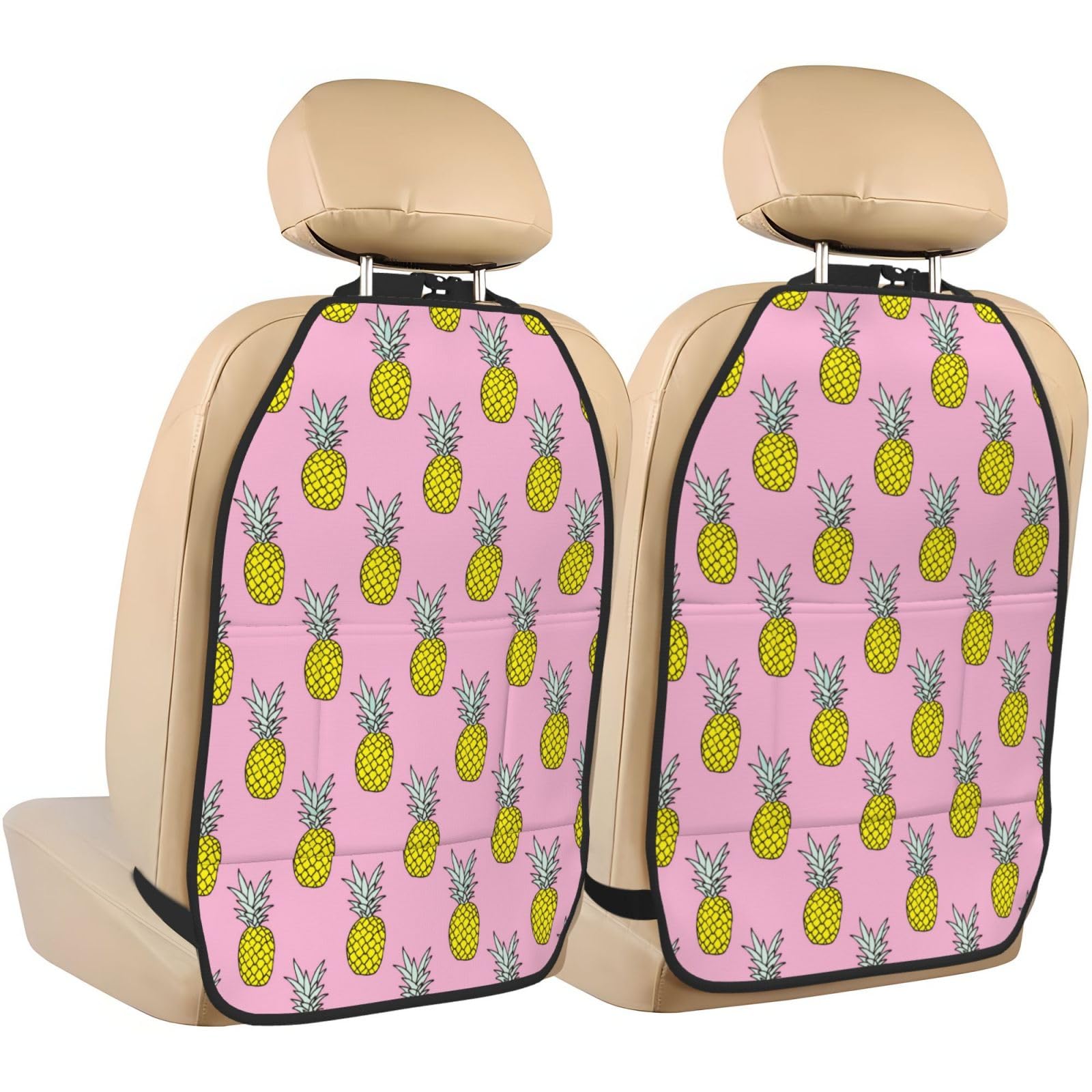 2-Piece Backseat Car Organizer Set - Cute Yellow Pineapple & Pink Car Storage Organizer for Seats | Car Seat Organizer with Pockets | Perfect for Road Trips, Kids Toys & Car Accessories (Ideal for SUVs, Minivans & Family Cars)