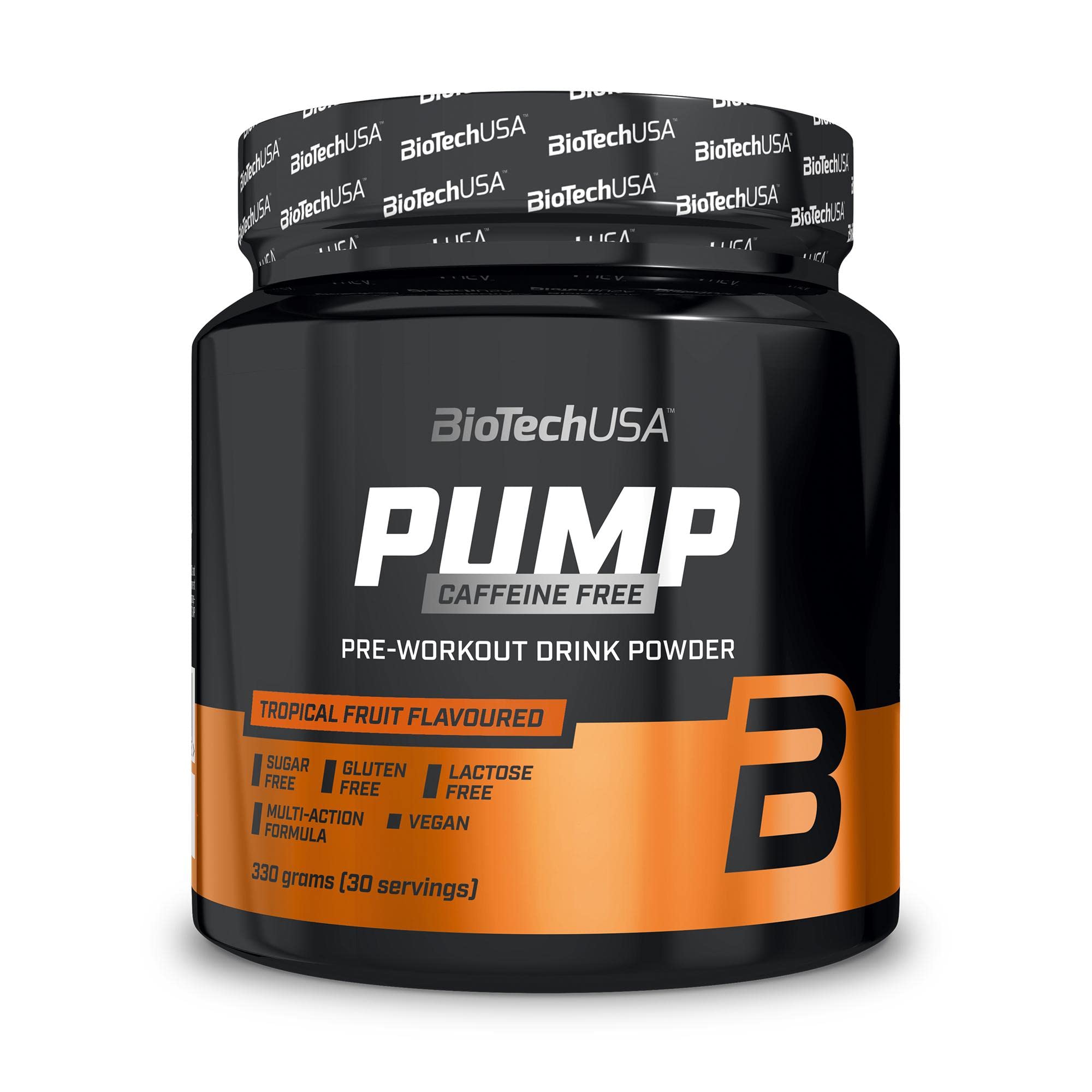 BioTechUSA Pump Caffeine Free Pre-Workout Powder - Tropical Fruit Flavor 330g for Muscle Energy & Performance | Gym, Fitness & Bodybuilding Supplement
