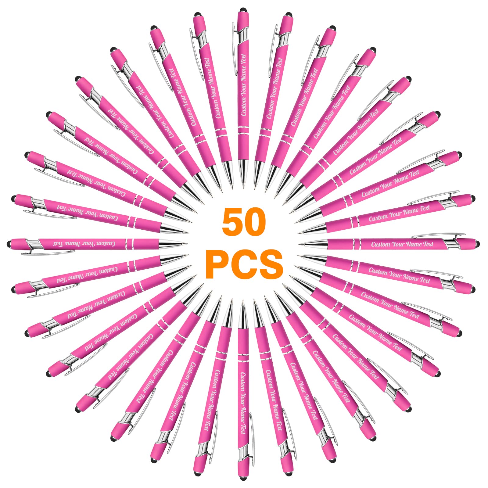 50 Pack Personalized Custom Engraved Ballpoint Pens - Bulk Business Pens with Logo, Name & Message - Soft Black Ink Stylus Touch Metal Office Pens - Perfect for Corporate Gifts, Anniversaries, Graduations & Birthdays (Ideal for Promotions, Events & Employee Rewards)