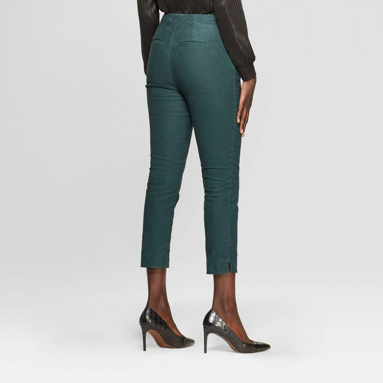 Women's Corduroy Jogger Crop Pants - Soft Stretch Comfort Fit, Ponderosa Pine Green, Size 10 | Casual Lounge Wear, Yoga, Running & Everyday Outfits