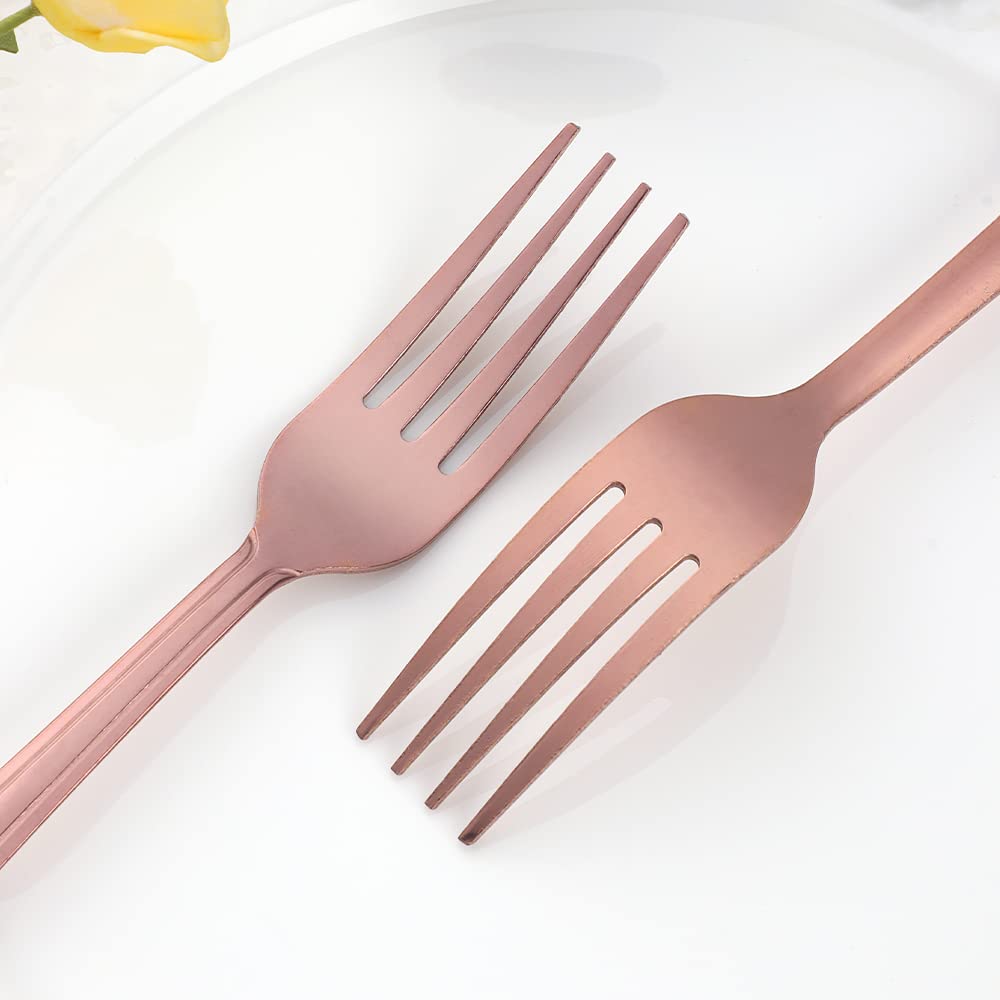 QIBOMOON 12-Piece Stainless Steel Dinner Fork Set - 7-inch Rose Gold Flatware, Dishwasher Safe Cutlery Utensils for 12 People | Perfect for Formal Dining, Wedding Gifts & Restaurant Tableware