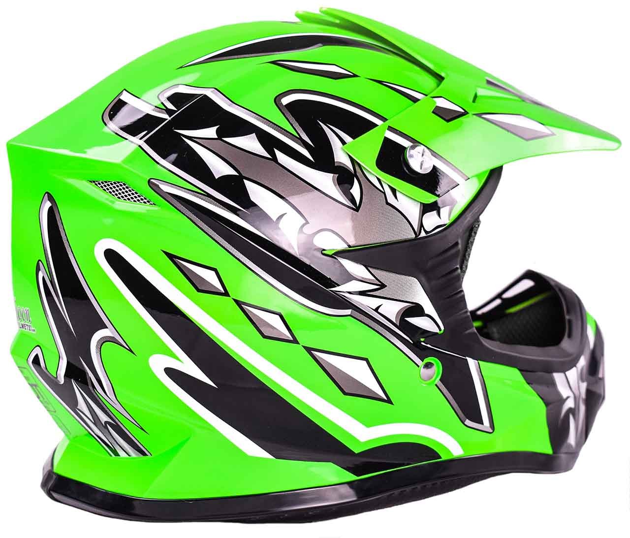 Typhoon Kids Pee Wee Offroad Gear Combo Set - Motocross Helmet, Gloves, Goggles & Chest Protector for ATV Dirt Bike Riding (Green, Large) - Perfect for Young Riders' Safety in Motocross, ATV & Offroad Adventures
