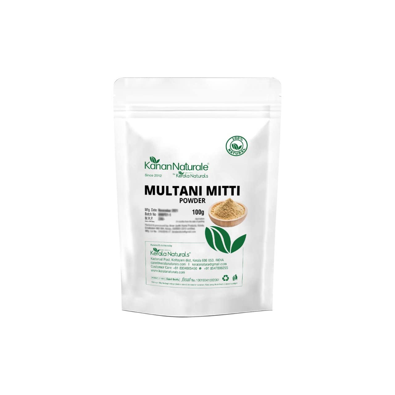 Kerala Naturals Multani Mitti Powder (200g) - 100% Pure Clay for Glowing Skin & Acne Treatment | Best for Face Masks, Body Scrubs & Natural Skincare