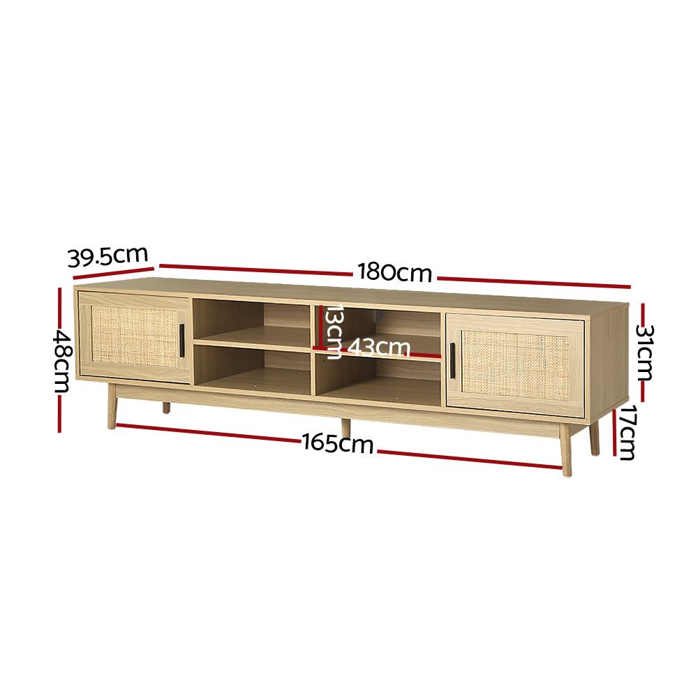 Artiss 180cm Rattan TV Stand Entertainment Center with Storage - Modern TV Cabinet for Living Room, Bedroom & Home Theater