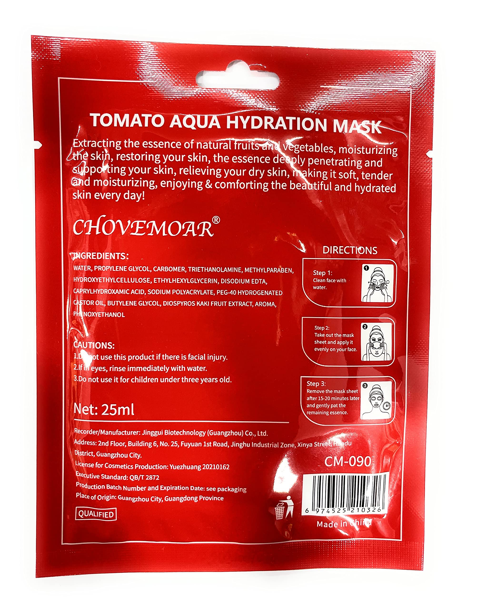 Chovemoar Tomato Aqua Hydration Mask - Hydrating & Brightening Face Mask for Glowing Skin | Perfect for Dry Skin, Dull Skin & Daily Skincare Routine