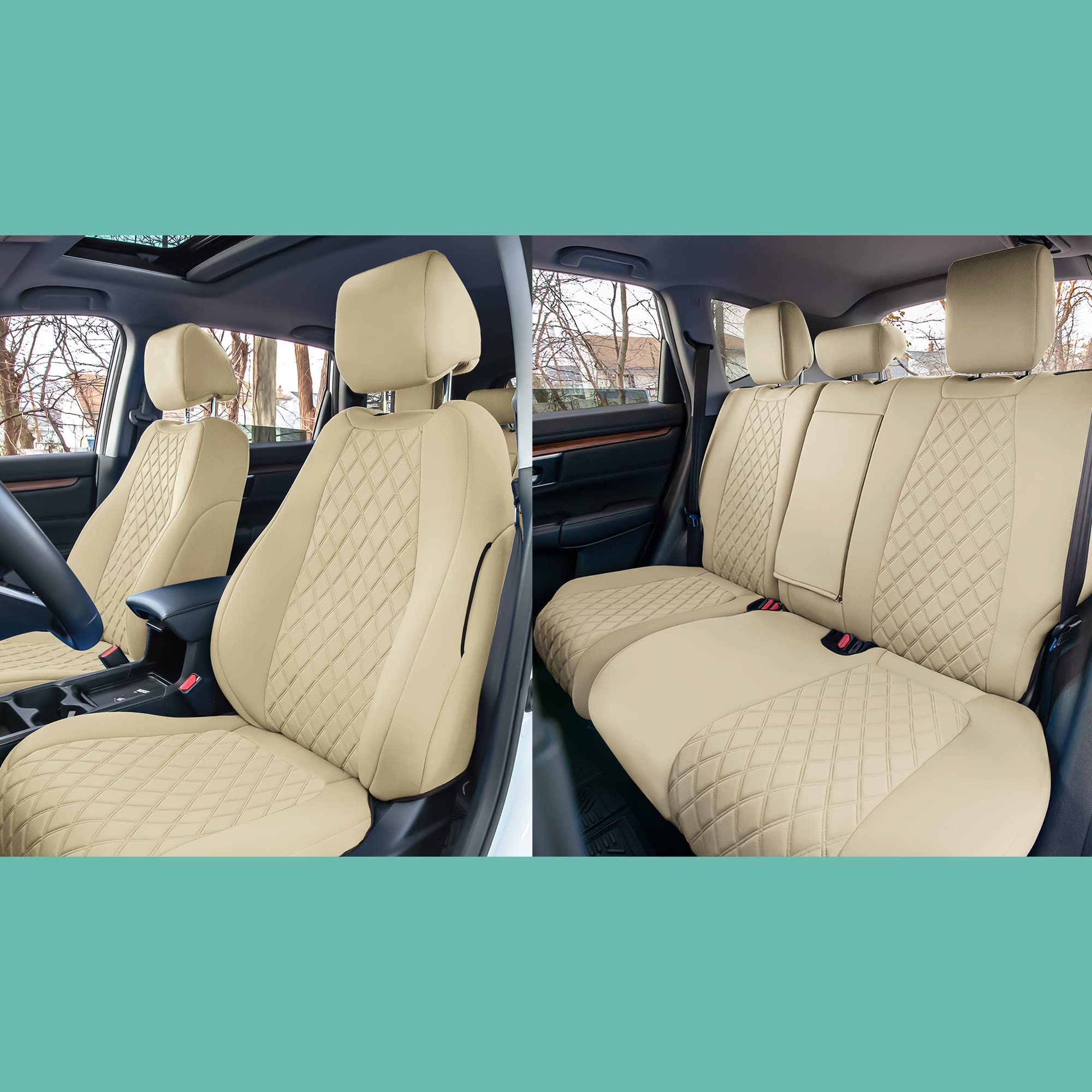 Custom Fit Neoprene Seat Covers for Honda CR-V LX/EX/EX-L (2017-2022) - Waterproof Neosupreme Full Set in Solid Beige | Perfect for Road Trips, Daily Commutes & Pet Protection