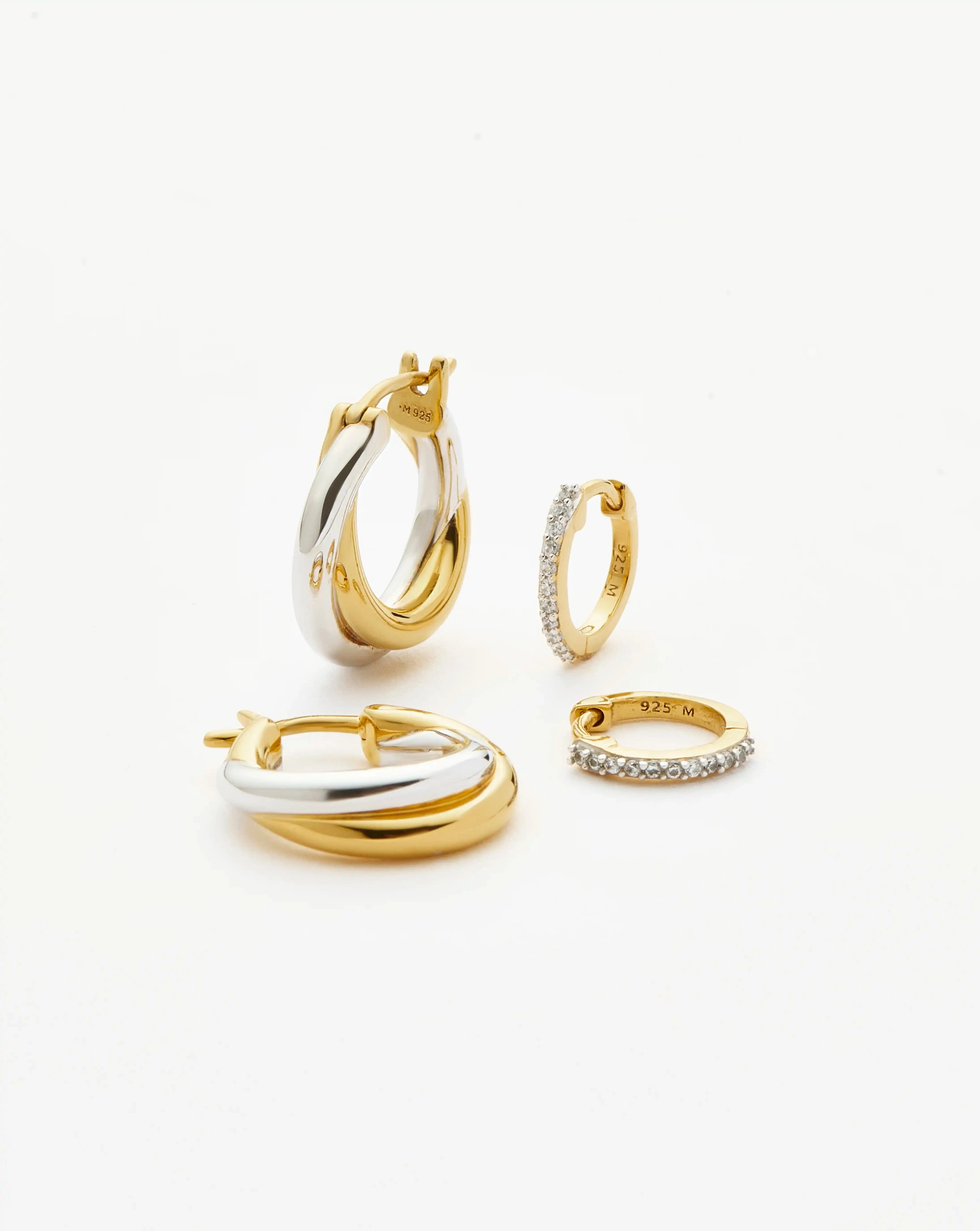 Lucy Williams Entwine Hoop Earrings & Pave Huggies Set - Mixed Metal & 18k Gold Vermeil Jewelry for Women | Everyday Wear, Date Night, Gift Giving