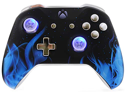 Chromium Blue Fire Custom Xbox One S Controller - Unmodded, Unique Design with 3.5mm Jack | Perfect for Gaming, Streaming & Competitive Play