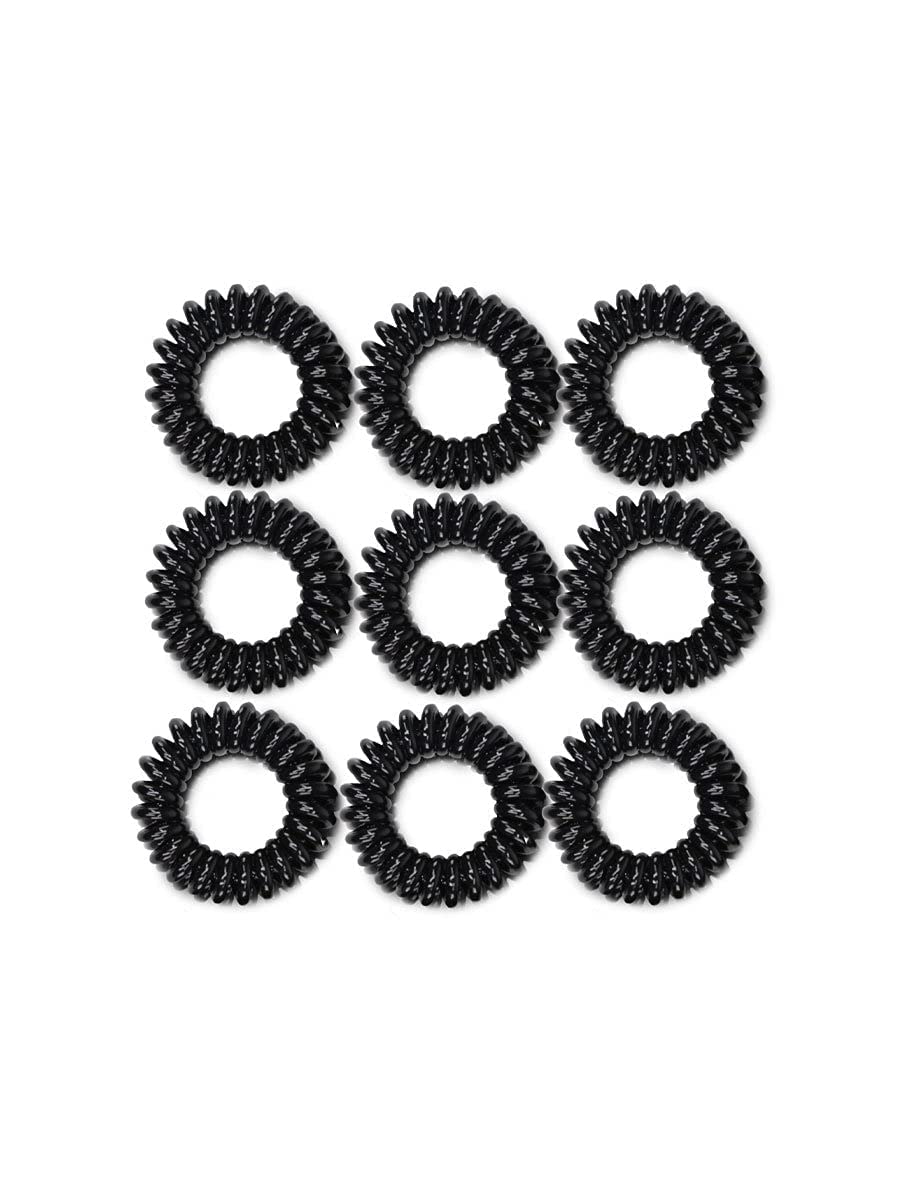 Spiral Hair Ties No Crease No Damage - Black Coil Hair Ties for Women & Girls (9 Count) - Perfect for Workouts, Yoga, and Everyday Hairstyling