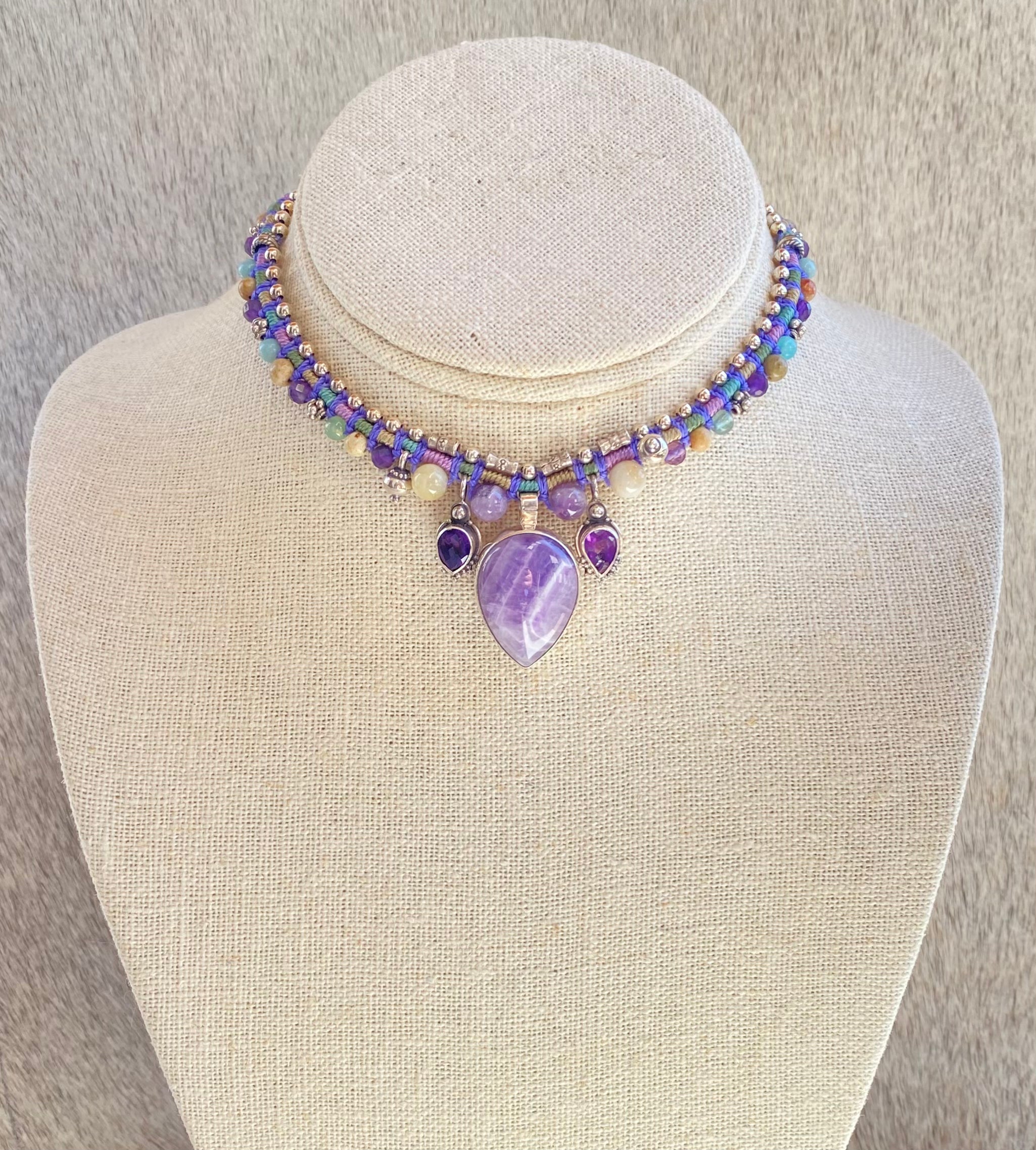 Handmade Macramé Snake Necklace with Genuine Amethyst Gemstone - Boho Chic Jewelry for Women, Spiritual Healing & Fashion Statement | Perfect for Yoga, Meditation & Festival Outfits