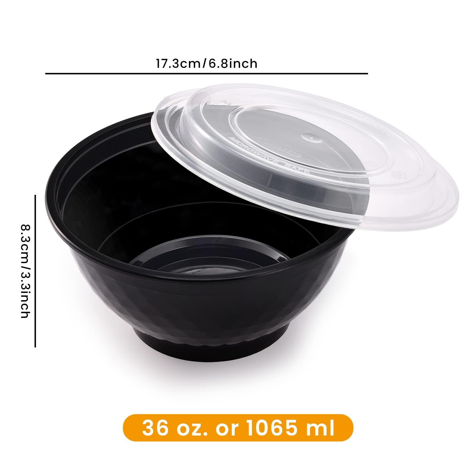 36oz Extra-Thick Meal Prep Containers with Lids - 30 Pack BPA-Free Plastic Food Storage Bowls for Noodles, Poke Bowl, Salad & Soup | Microwave, Freezer & Dishwasher Safe | Perfect for Meal Prepping, Leftovers & Office Lunches