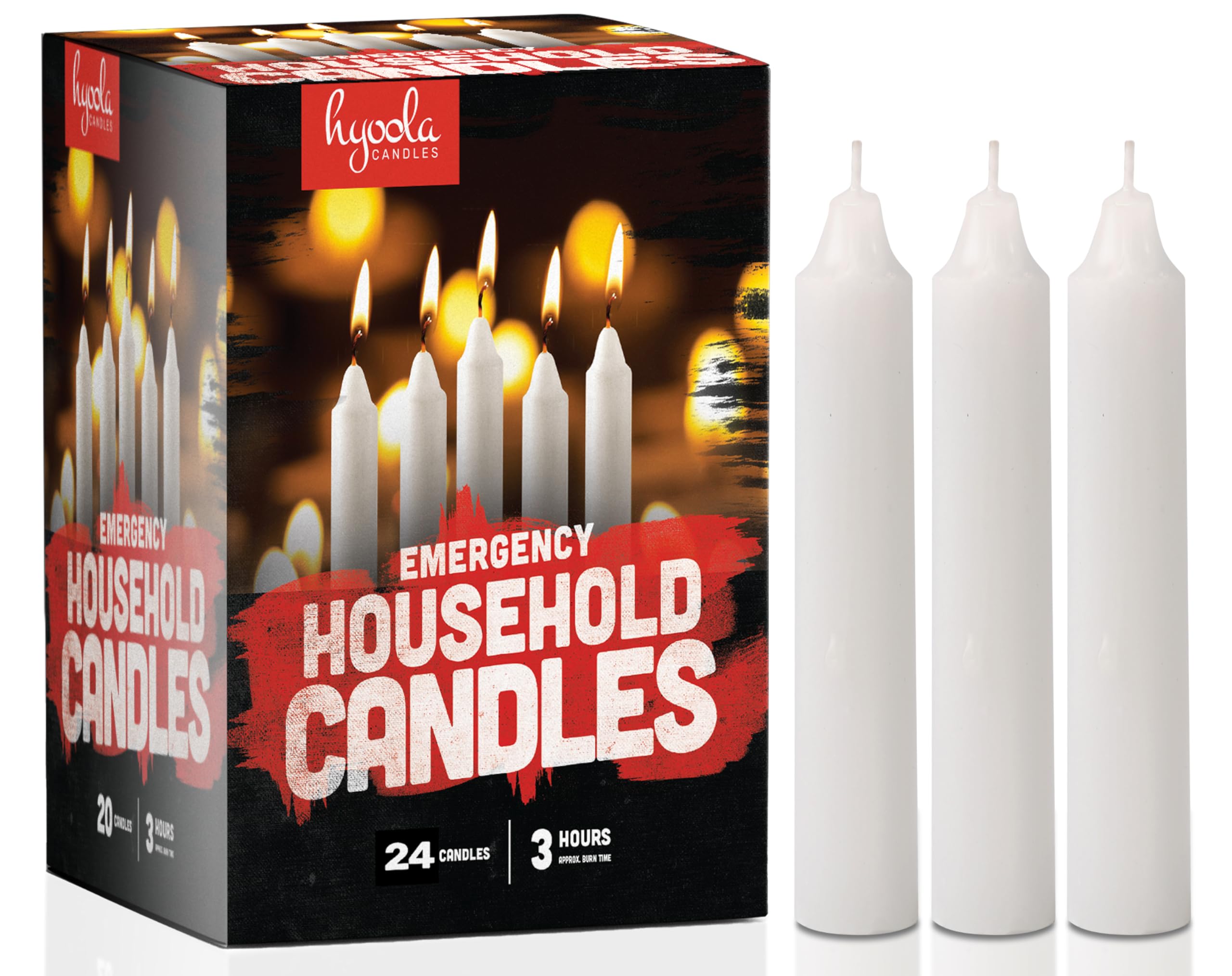 Hyoola Unscented White Emergency Taper Candles - 24 Pack for Power Outages, Storms, Camping & Home Decor - Essential for Emergency Kits & Survival Supplies