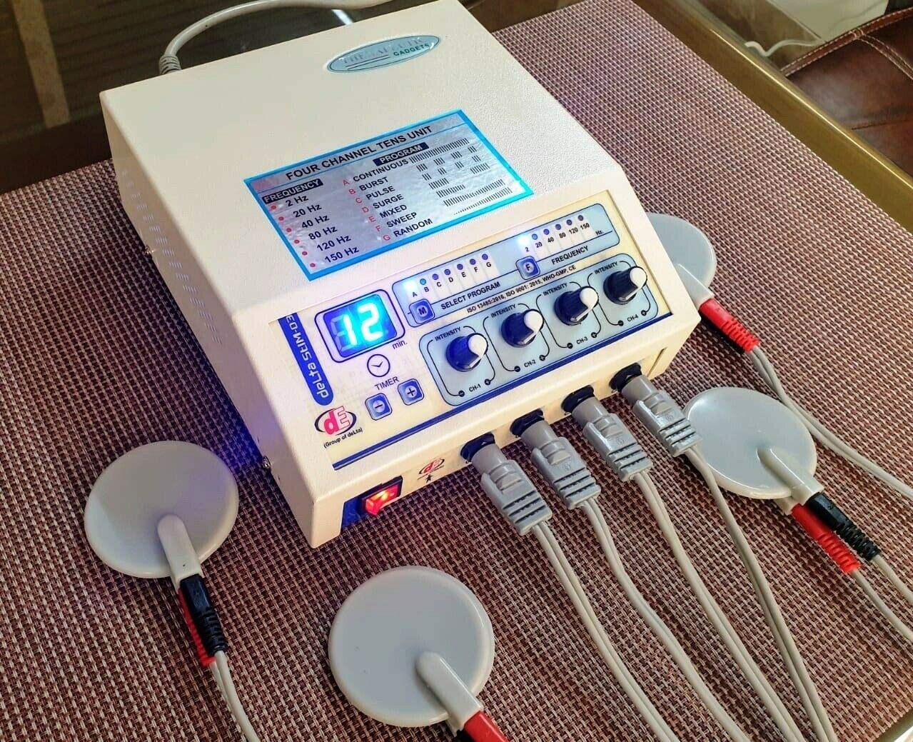 Professional 4 Channel Electrotherapy Unit for Home Use - Pain Relief & Muscle Stimulation - Ideal for Physical Therapy, Massage, and Rehabilitation