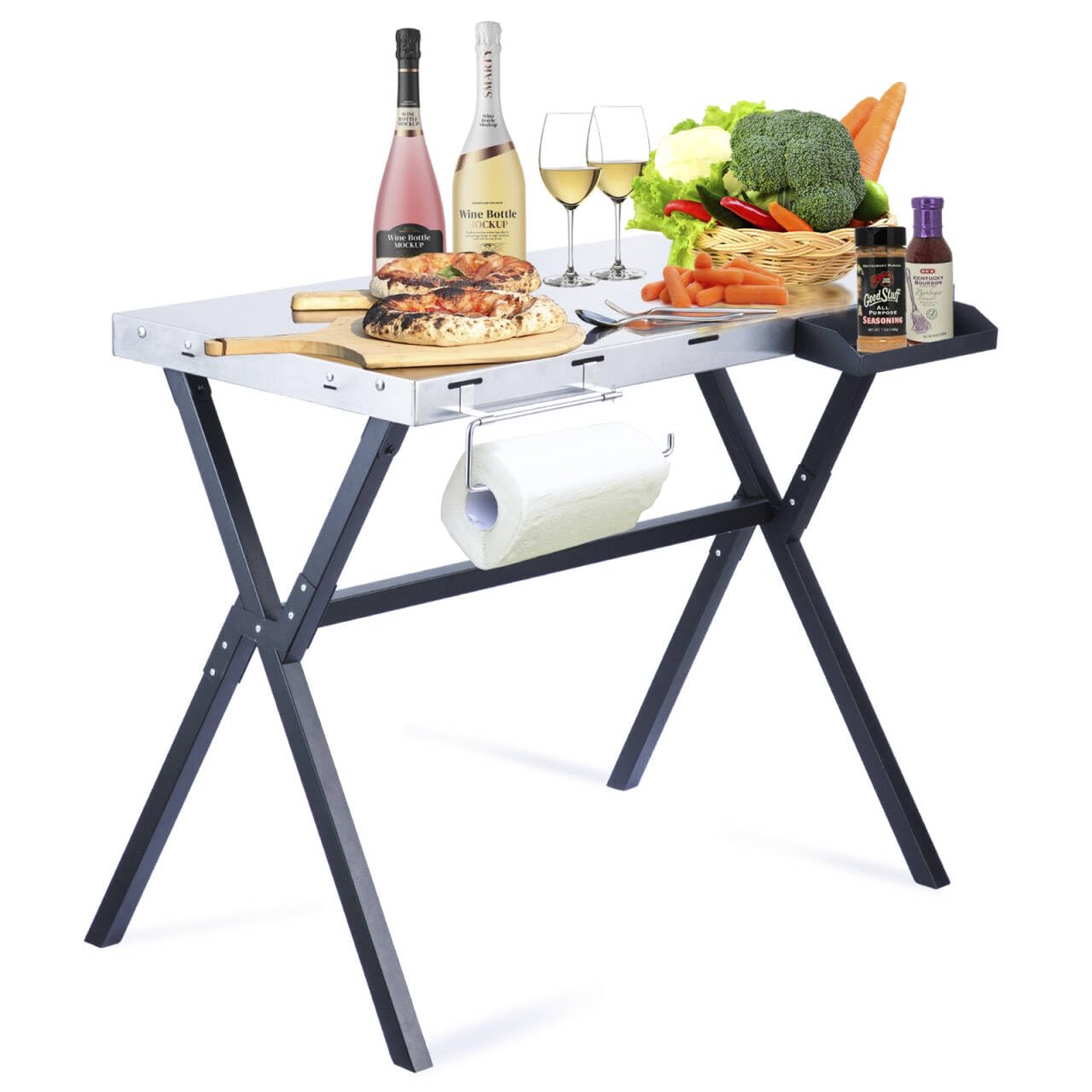 Stainless Steel Grill Cart Table - Outdoor Prep Table with Wheels for Portable BBQ, Grilling & Cooking - Perfect for Backyard, Patio, Camping & Tailgating Parties