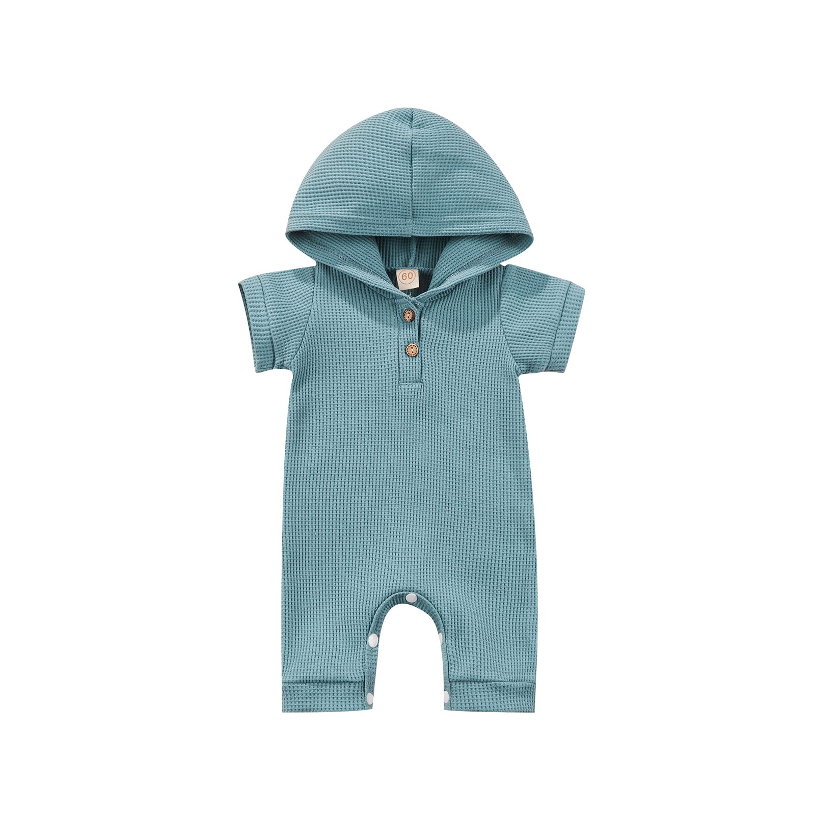 Creugole Summer Newborn Baby Romper - Unisex Solid Onesie with Waffle Hooded Jumpsuit for Boys & Girls | Perfect for Playtime, Beach Outings & Family Photos