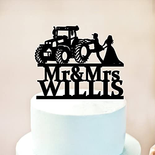 Custom Name Tractor Wedding Cake Topper - Rustic Country Farmer Cake Decoration for Wedding, Anniversary & Birthday Celebrations | Perfect for Farm-Themed Events