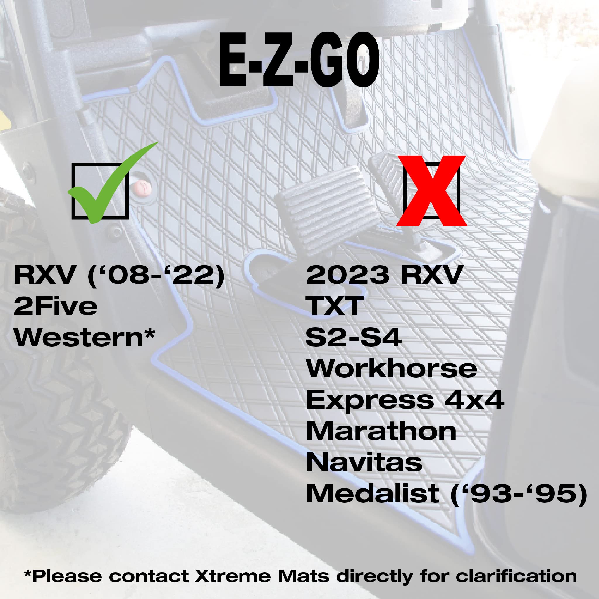 Xtreme Mats EZGO RXV Golf Cart Floor Mat - Premium Full Coverage Floor Liner Compatible with EZGO RXV (2008-2022) & 2Five (2009+) - Black with Grey Trim - Perfect for Golf Course, Neighborhood & Utility Vehicle Protection